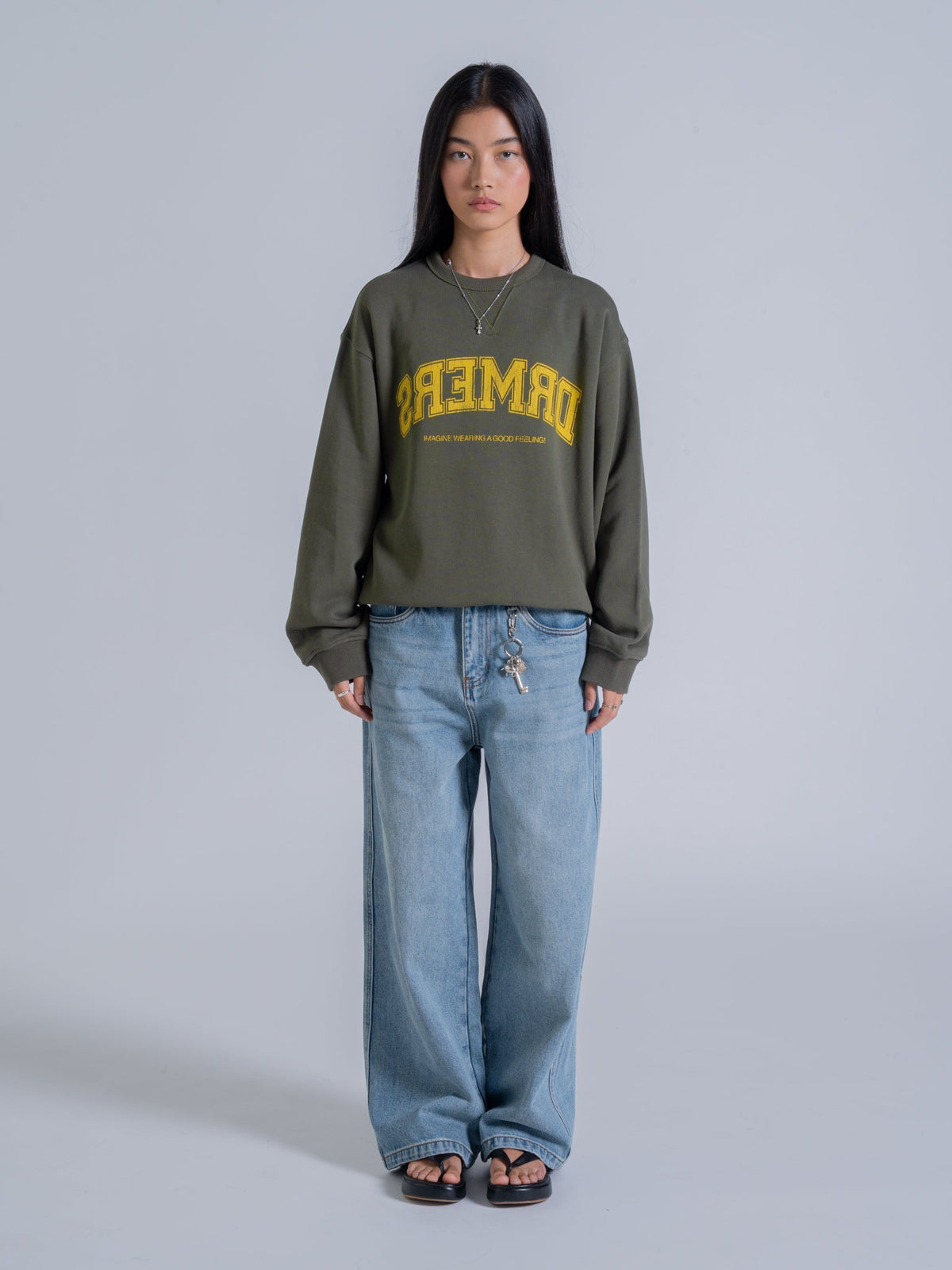 MIRRORED DRMERS CREWNECK - OLIVE GREEN