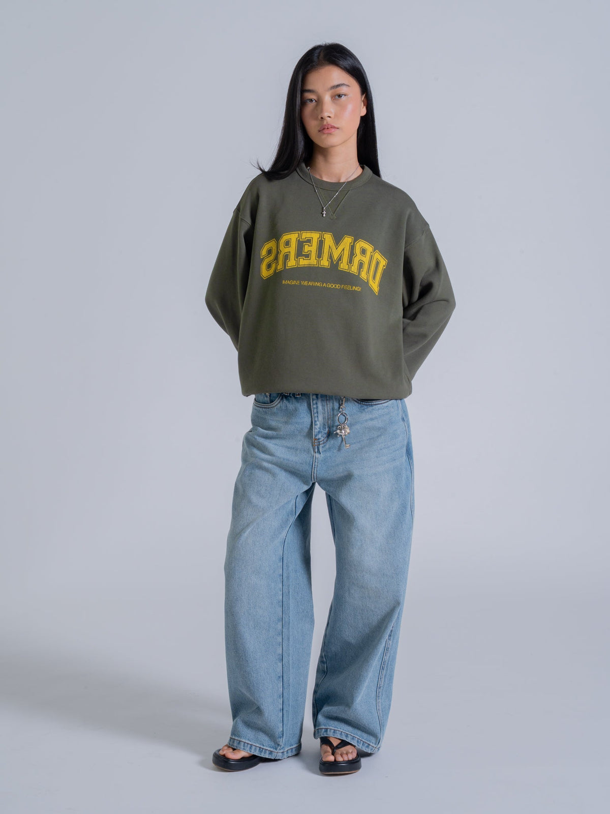 MIRRORED DRMERS CREWNECK - OLIVE GREEN