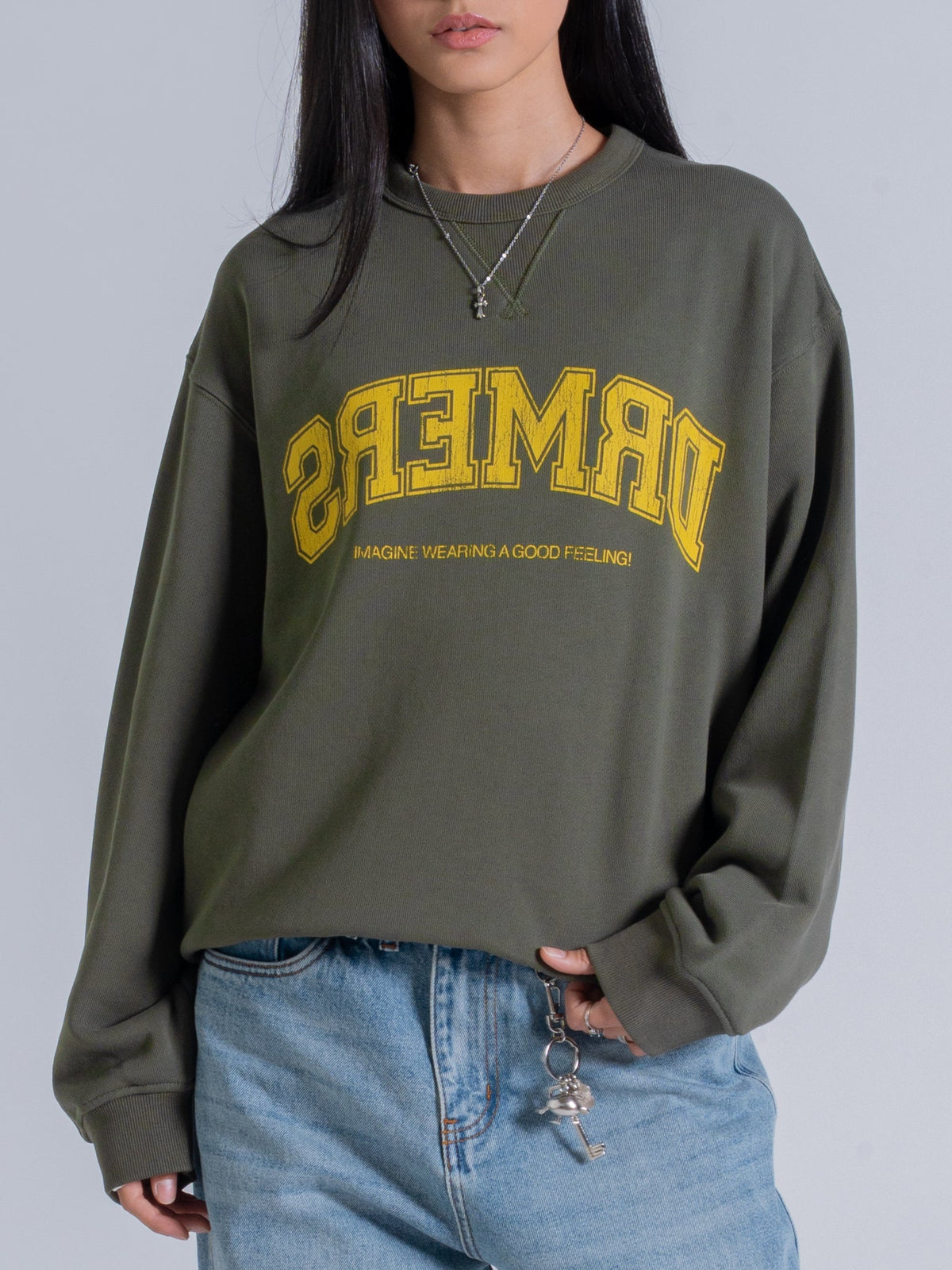 MIRRORED DRMERS CREWNECK - OLIVE GREEN