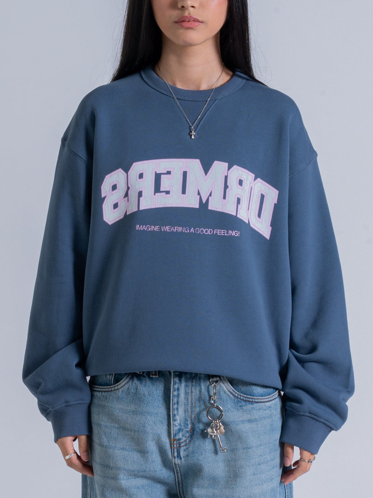 MIRRORED DRMERS CREWNECK - DUSTY NAVY