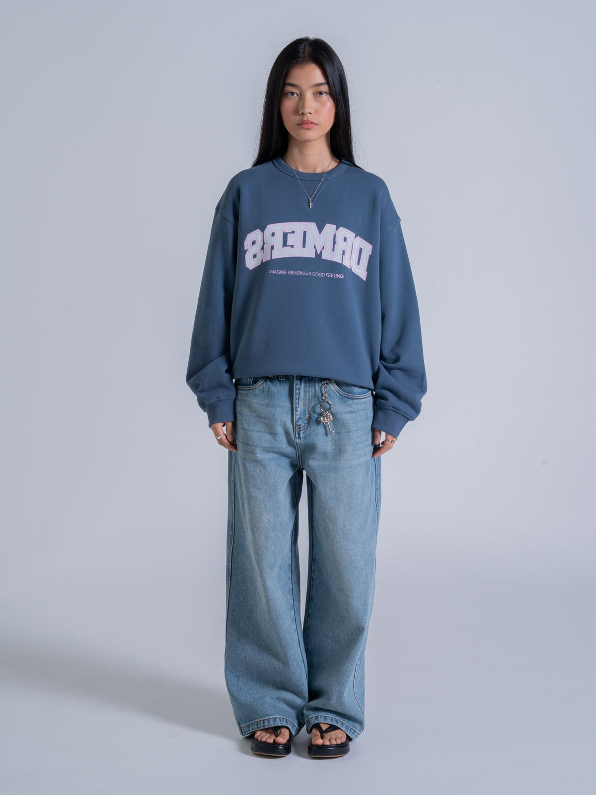 MIRRORED DRMERS CREWNECK - DUSTY NAVY