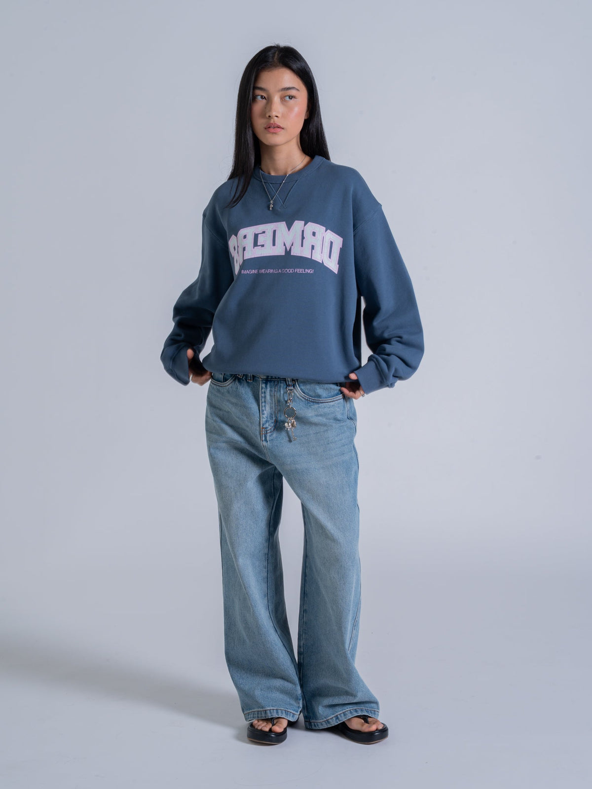 MIRRORED DRMERS CREWNECK - DUSTY NAVY