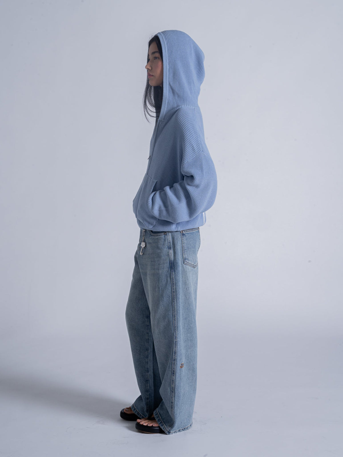 SMILEY KNITTED ZIP - POWDER BLUE