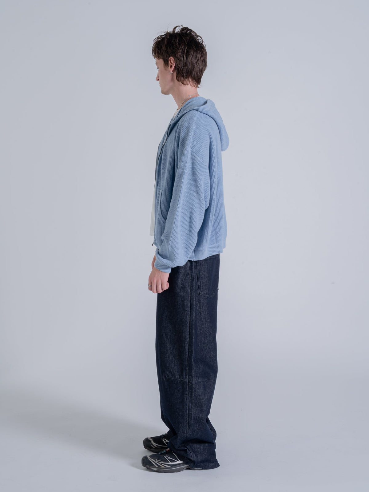 SMILEY KNITTED ZIP - POWDER BLUE