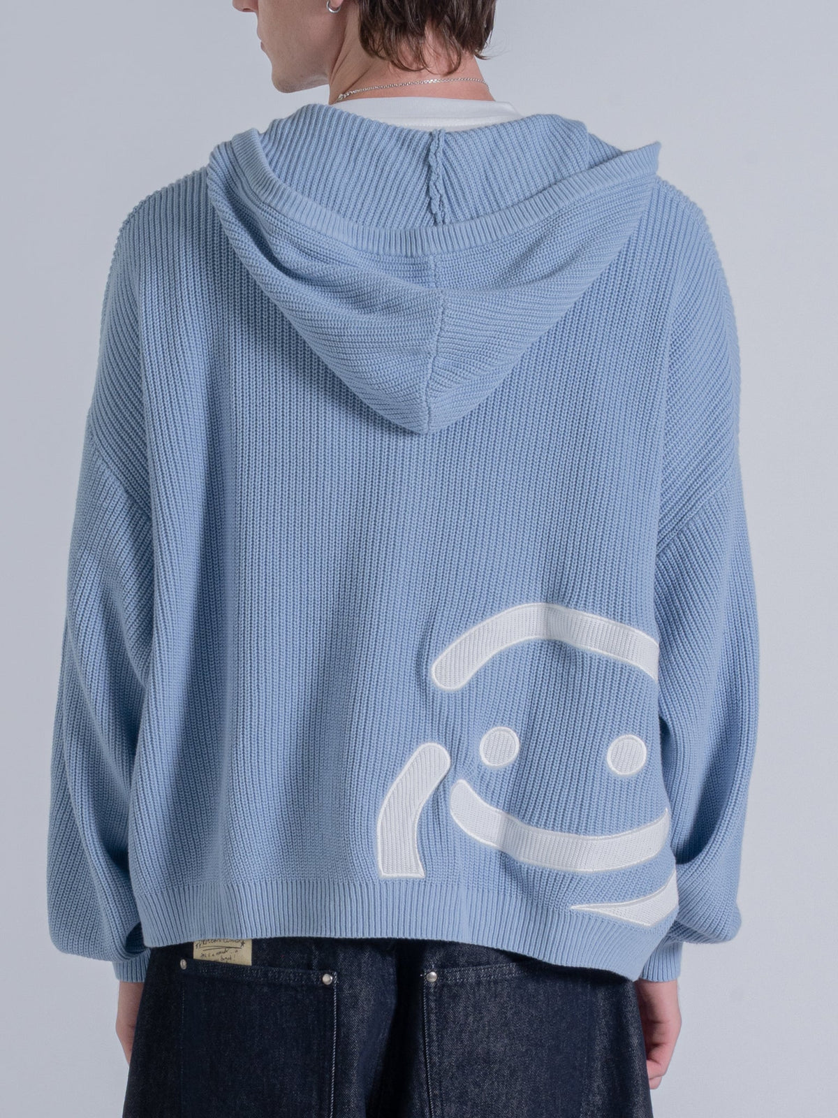 SMILEY KNITTED ZIP - POWDER BLUE