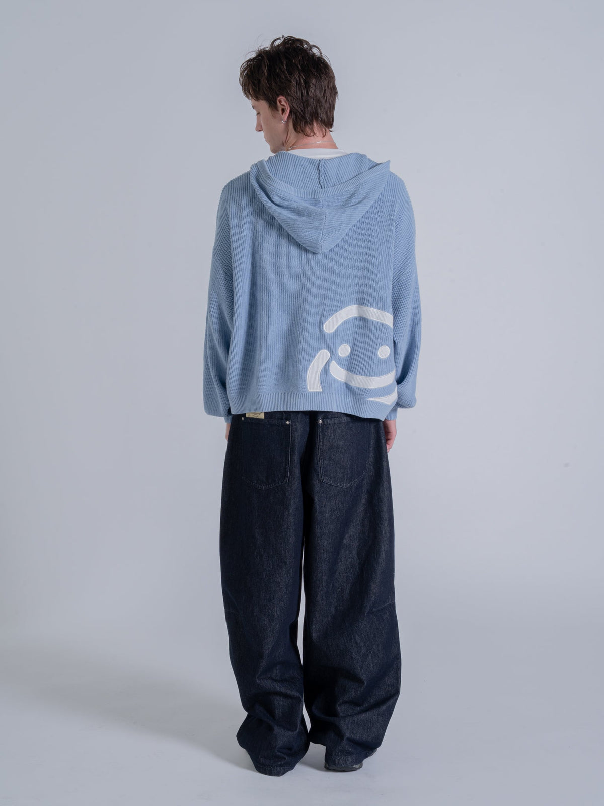 SMILEY KNITTED ZIP - POWDER BLUE