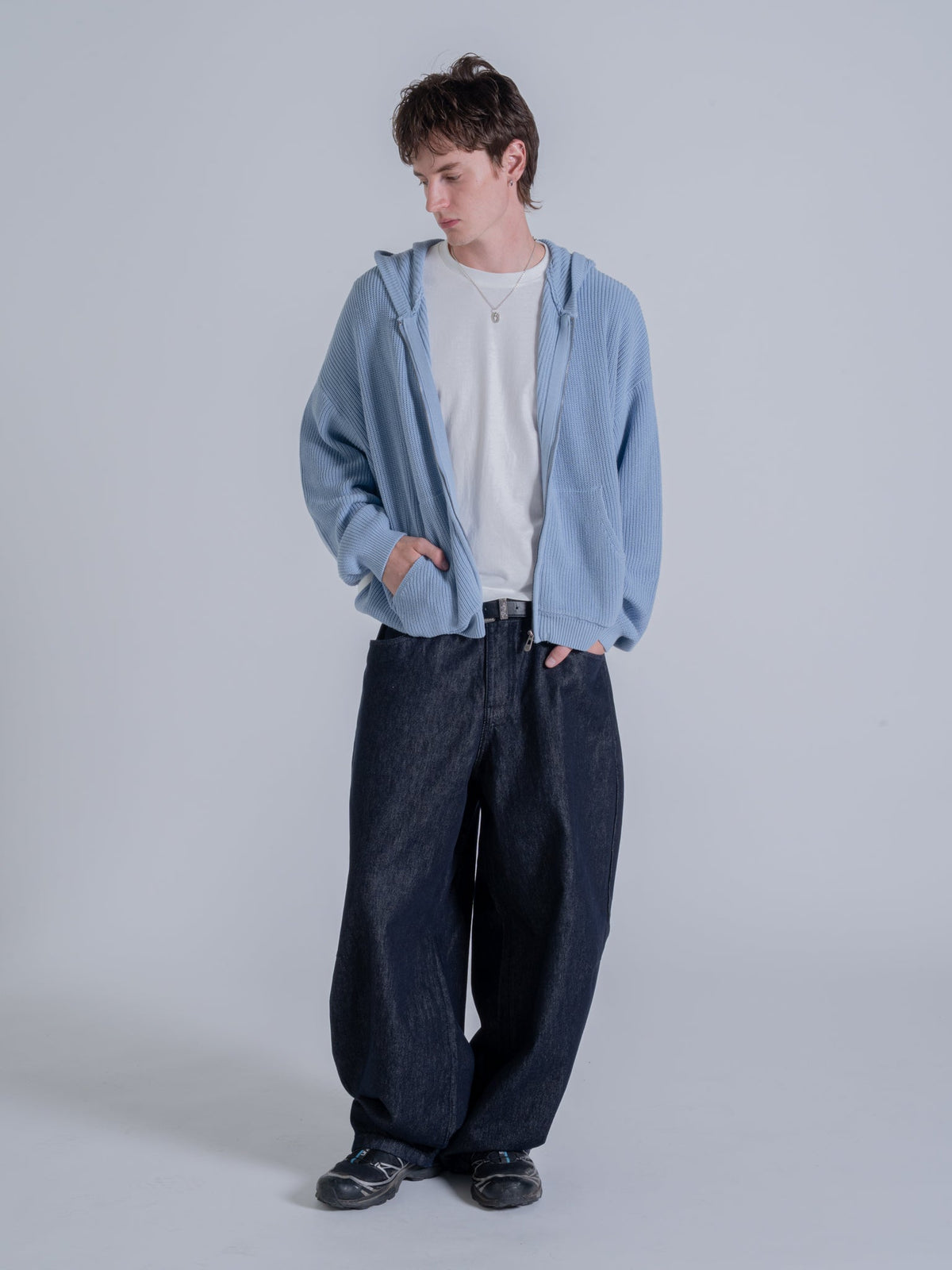 SMILEY KNITTED ZIP - POWDER BLUE