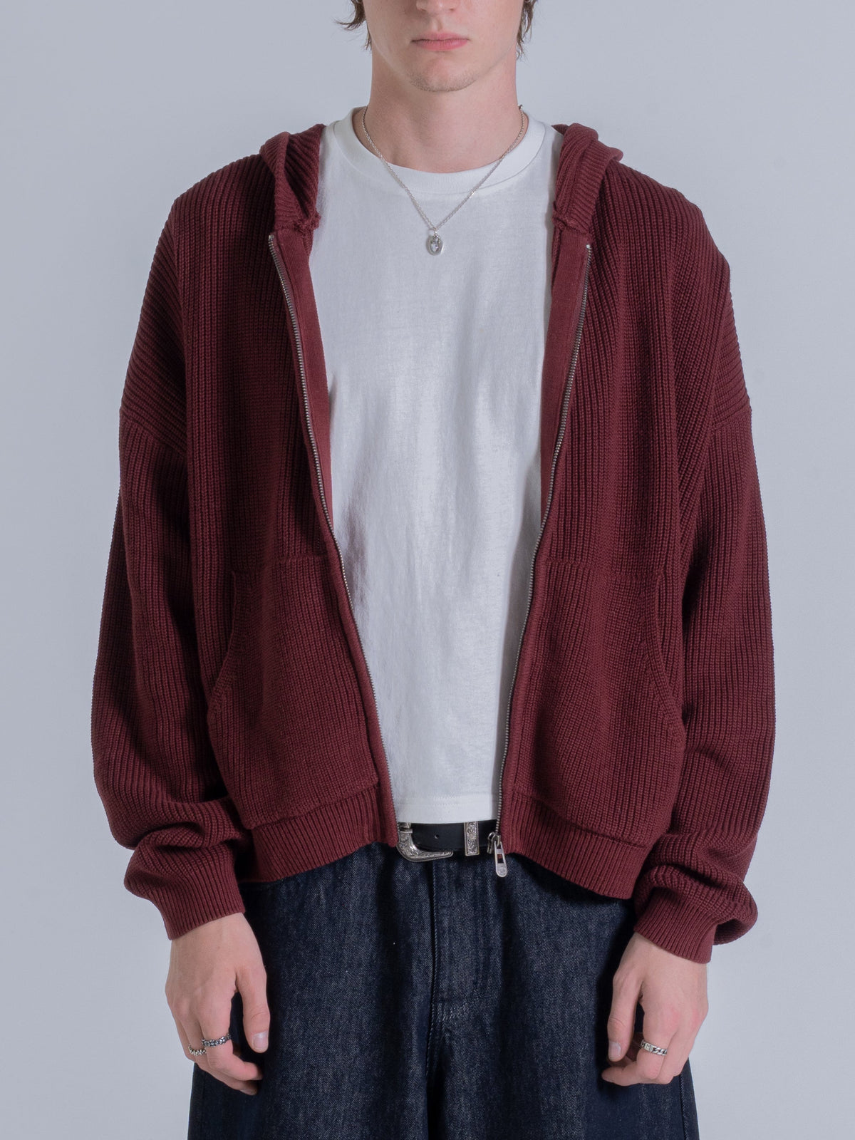 SMILEY KNITTED ZIP - FADED MAROON