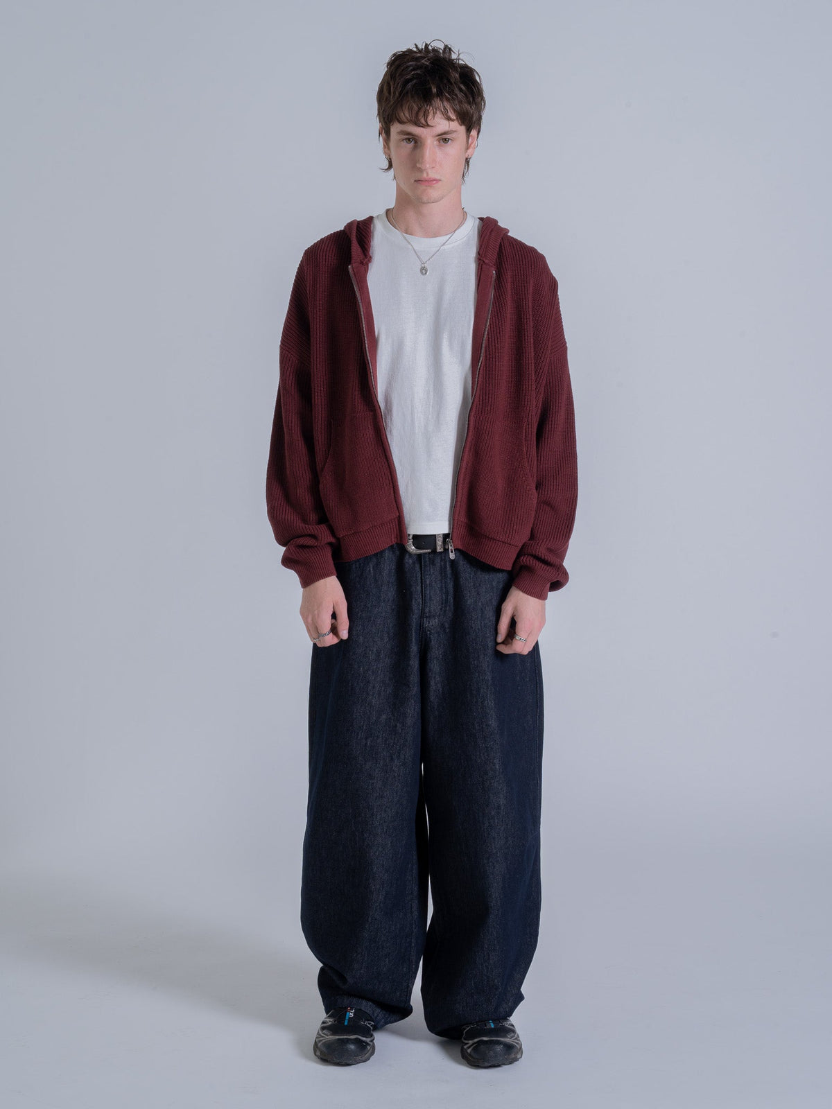 SMILEY KNITTED ZIP - FADED MAROON