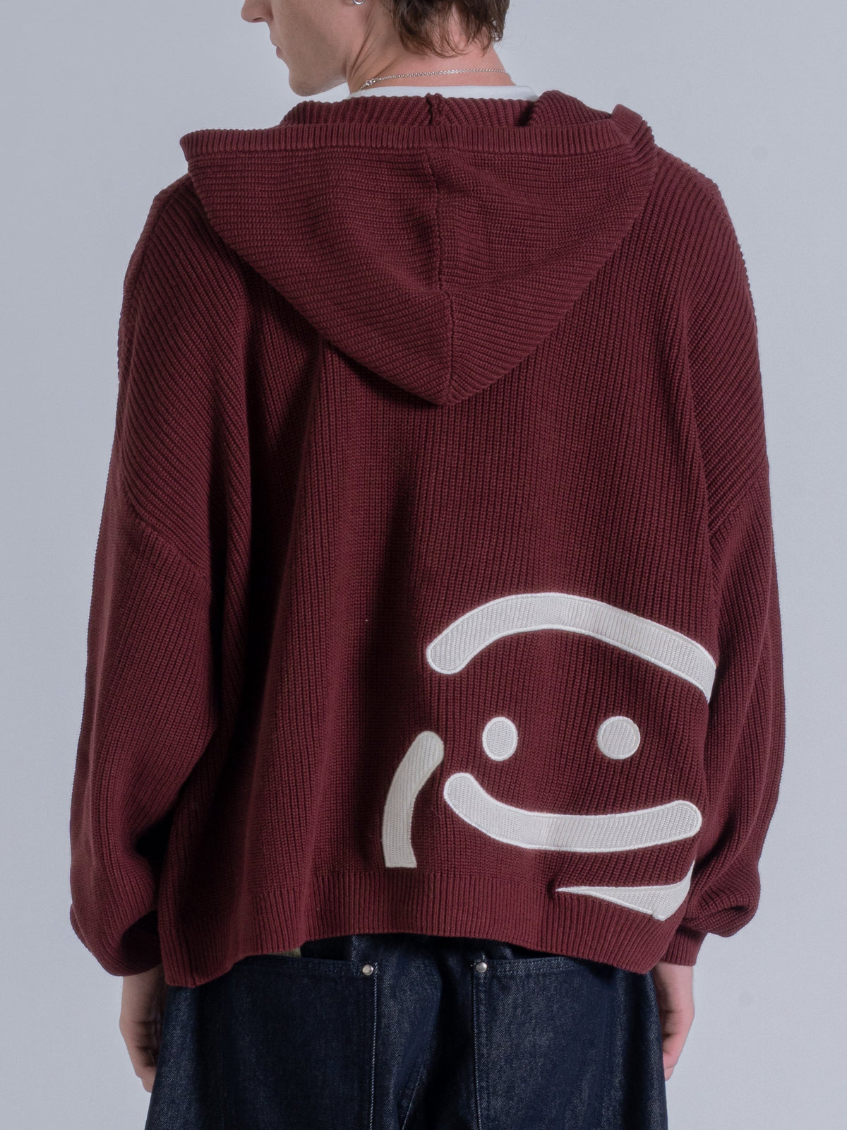 SMILEY KNITTED ZIP - FADED MAROON