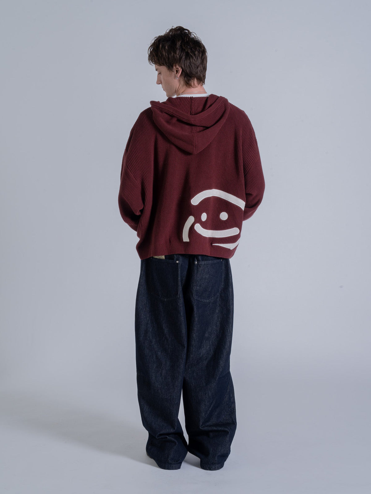 SMILEY KNITTED ZIP - FADED MAROON