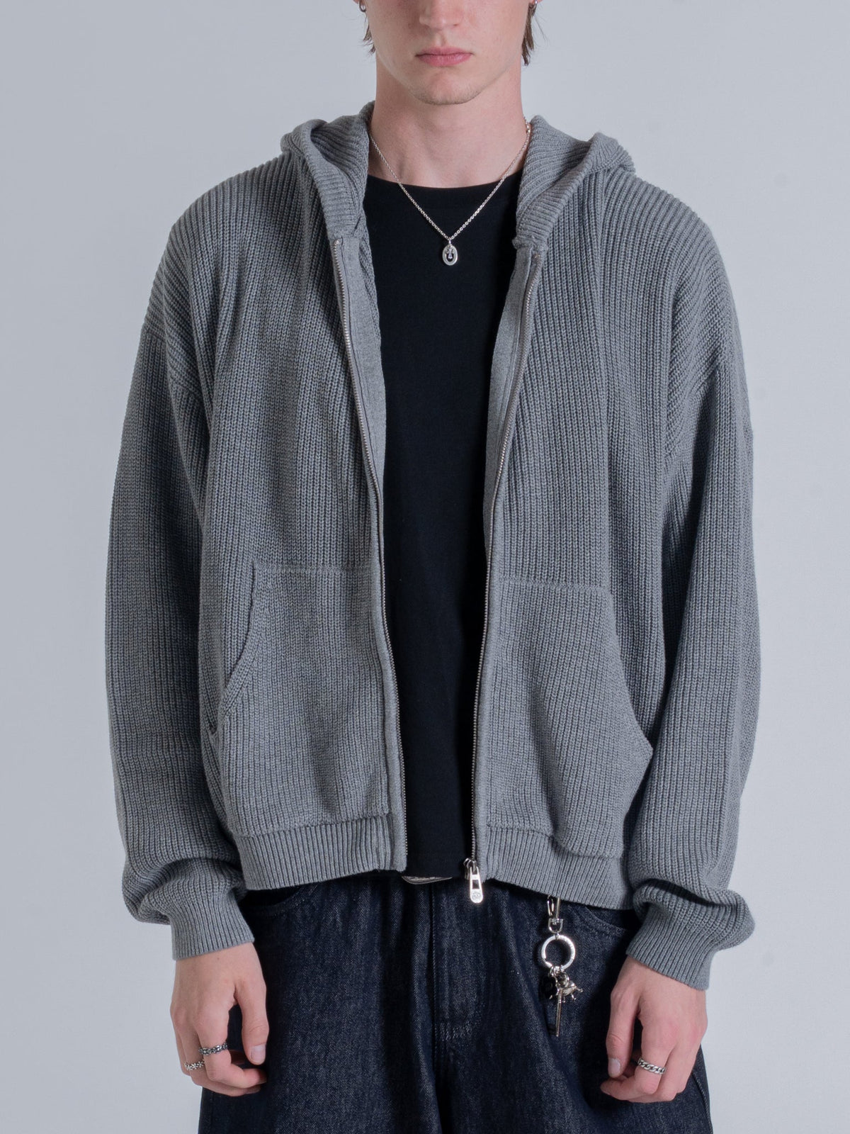 SMILEY KNITTED ZIP - DARK HEATHER GREY