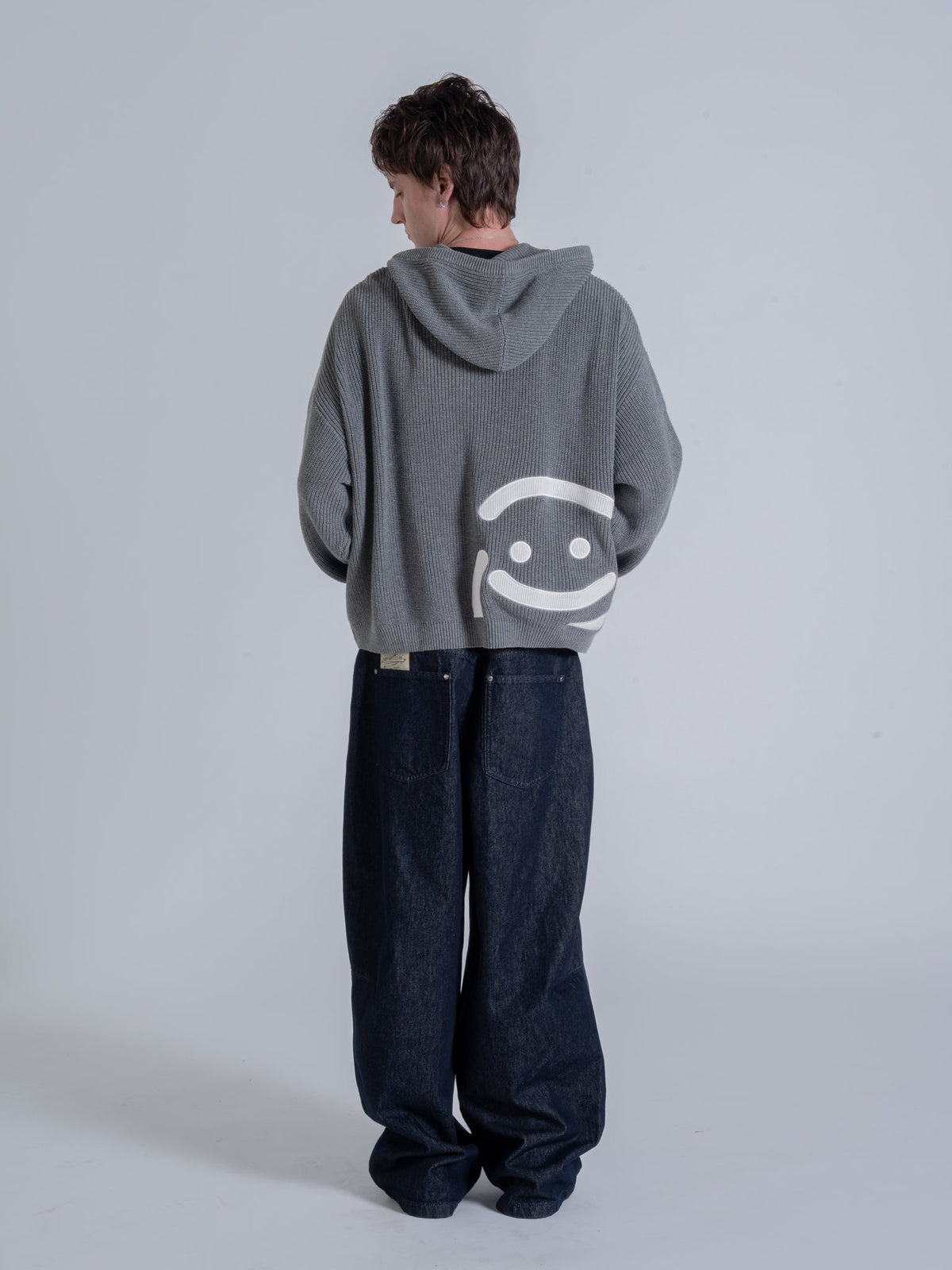 SMILEY KNITTED ZIP - DARK HEATHER GREY