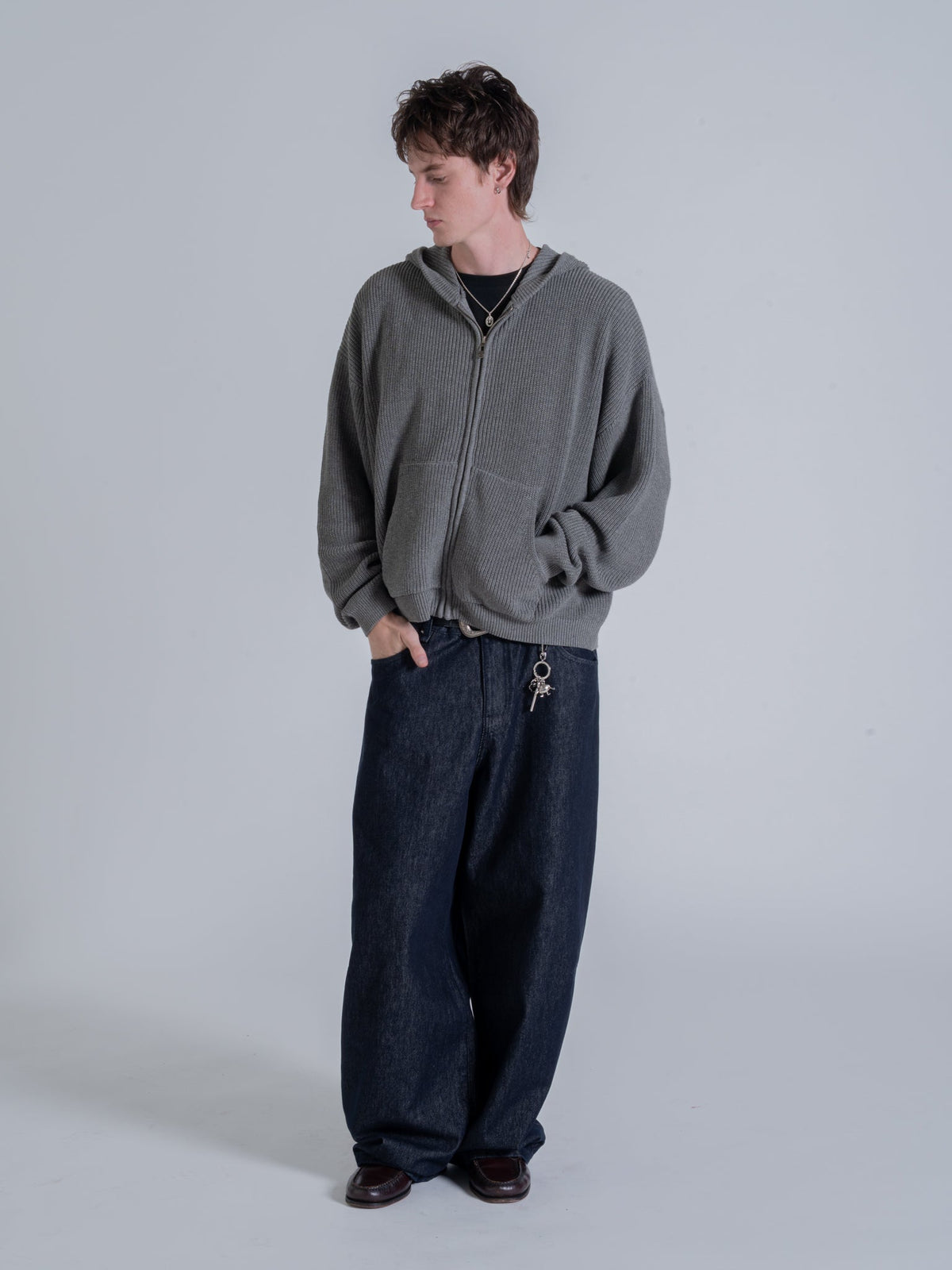 SMILEY KNITTED ZIP - DARK HEATHER GREY
