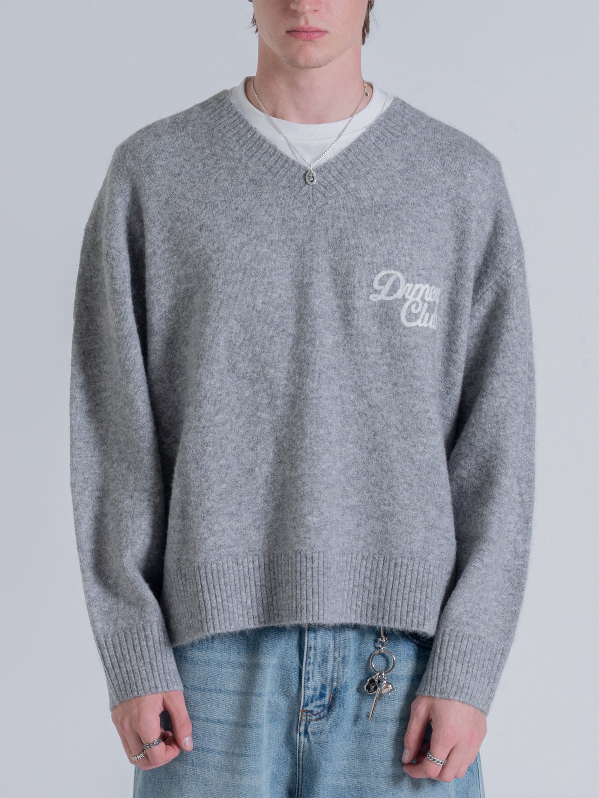 SLOUCHY V-NECK KNIT - GREY