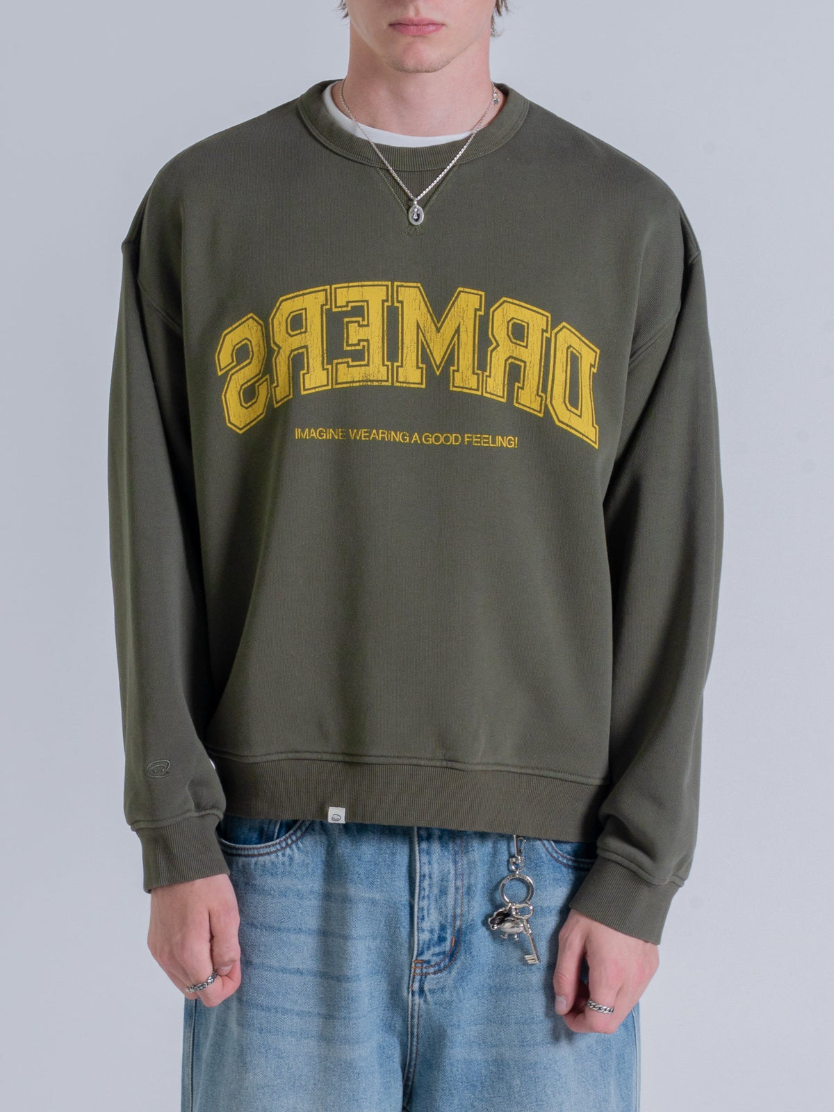 MIRRORED DRMERS CREWNECK - OLIVE GREEN
