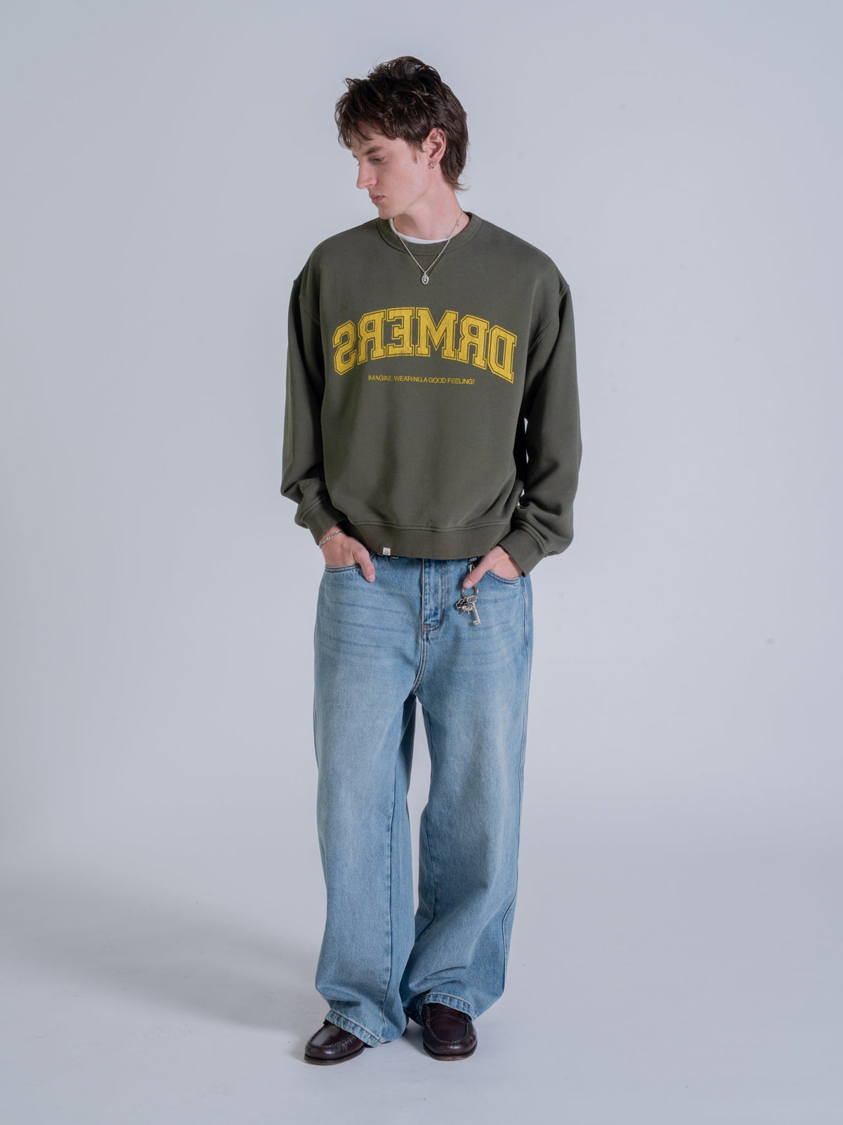 MIRRORED DRMERS CREWNECK - OLIVE GREEN