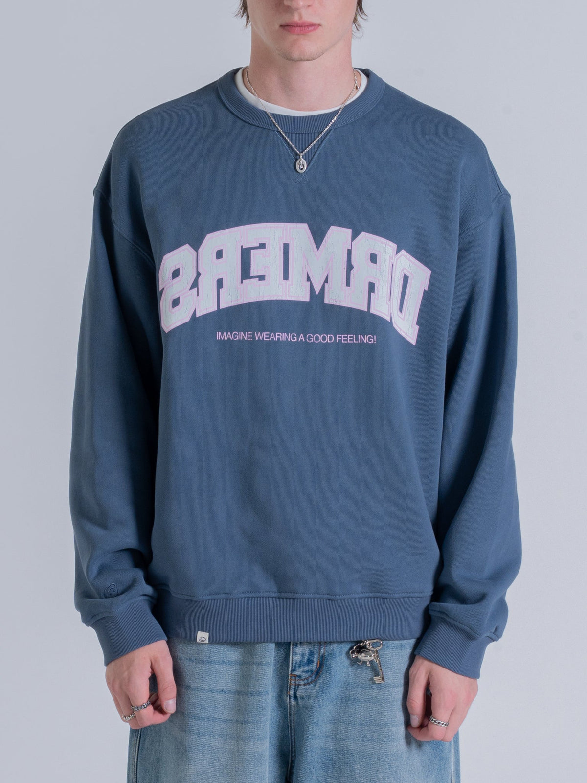 MIRRORED DRMERS CREWNECK - DUSTY NAVY