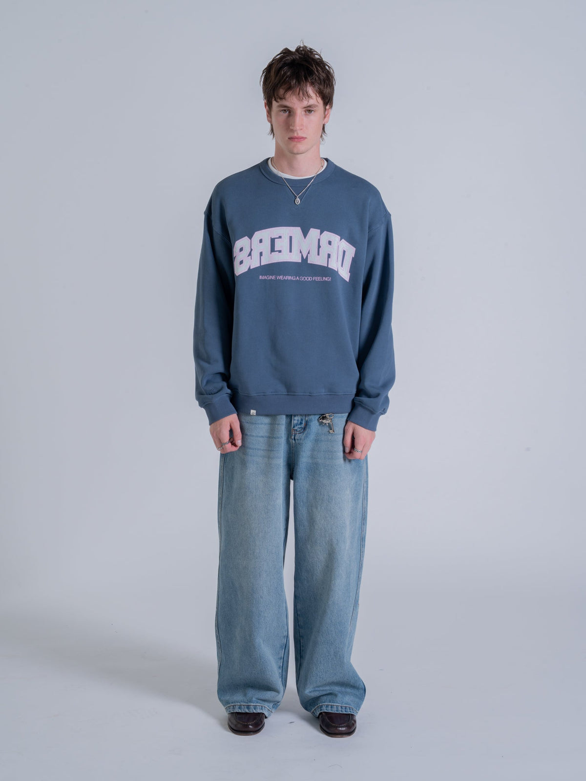 MIRRORED DRMERS CREWNECK - DUSTY NAVY
