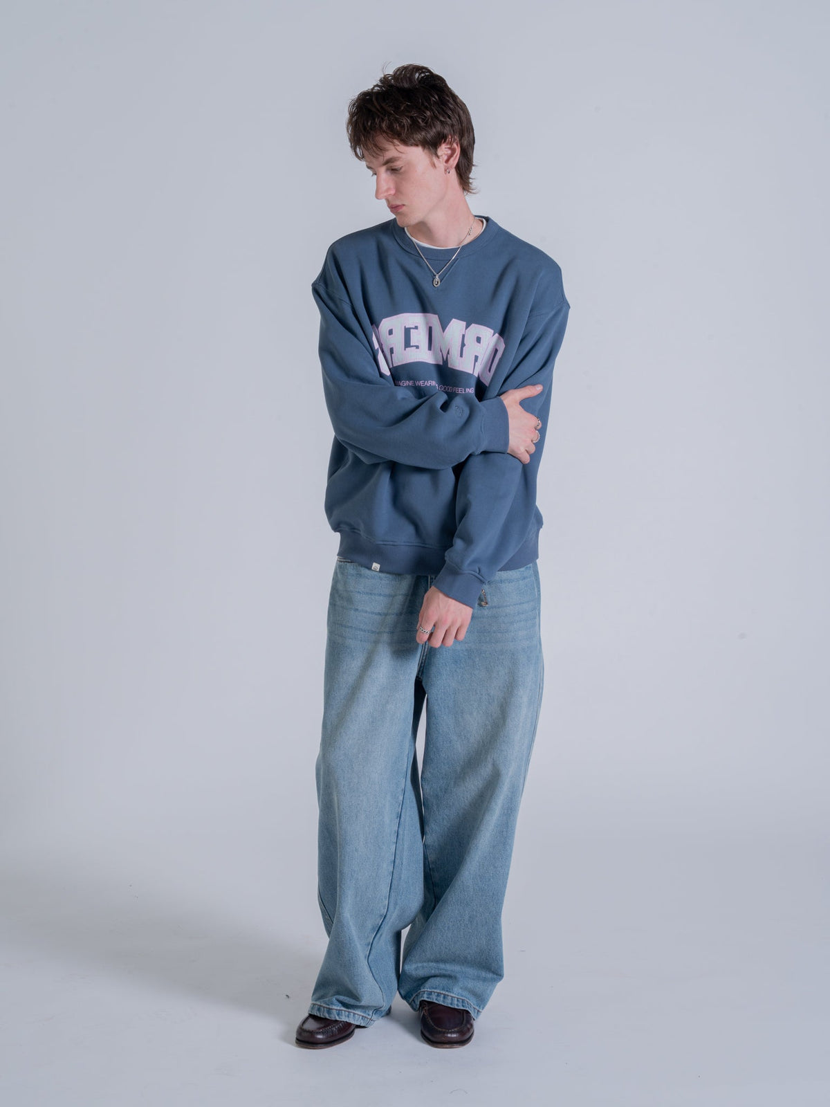 MIRRORED DRMERS CREWNECK - DUSTY NAVY