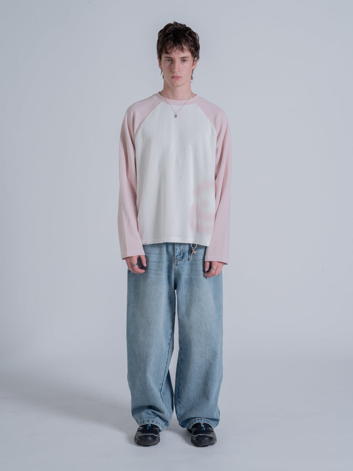 SMILEY WAFFLE BASEBALL LONG SLEEVE - COTTON CANDY PINK