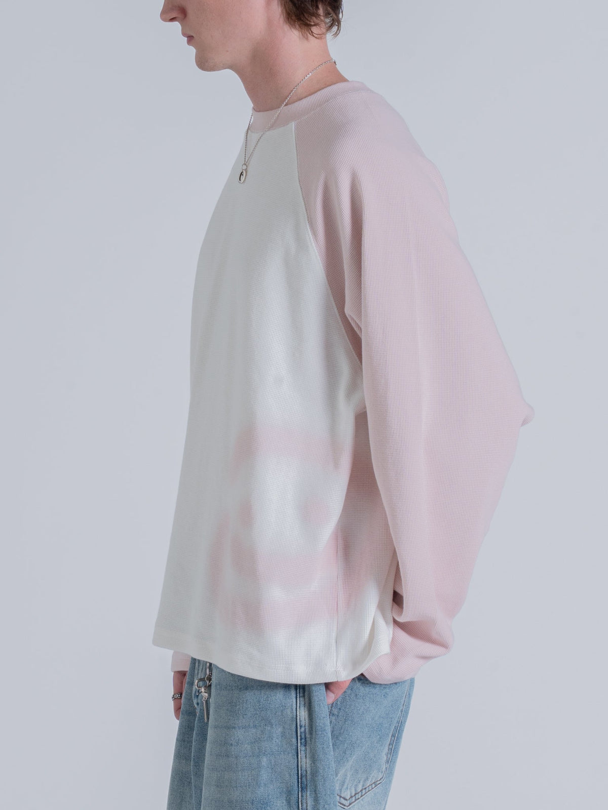 SMILEY WAFFLE BASEBALL LONG SLEEVE - COTTON CANDY PINK