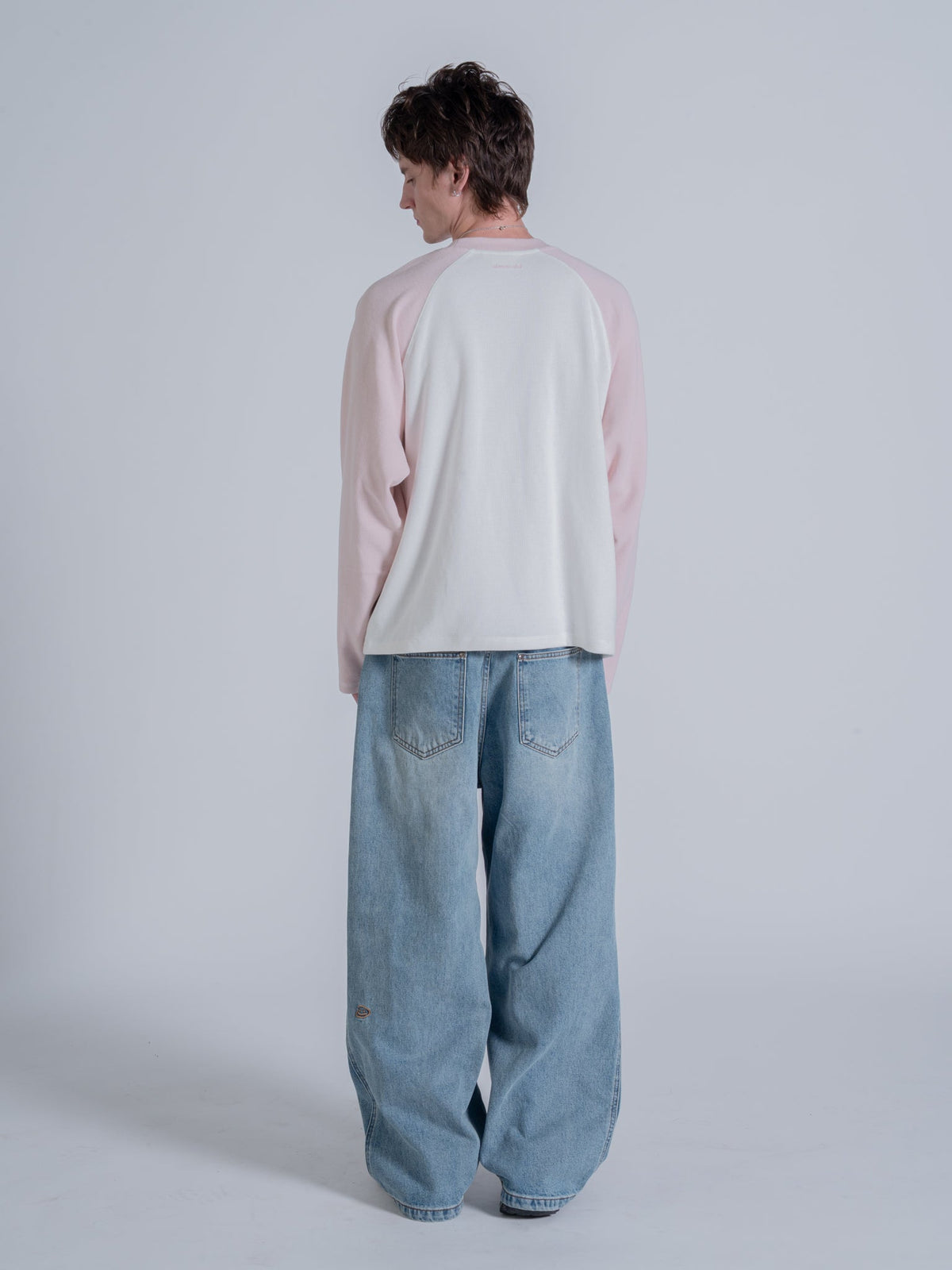 SMILEY WAFFLE BASEBALL LONG SLEEVE - COTTON CANDY PINK