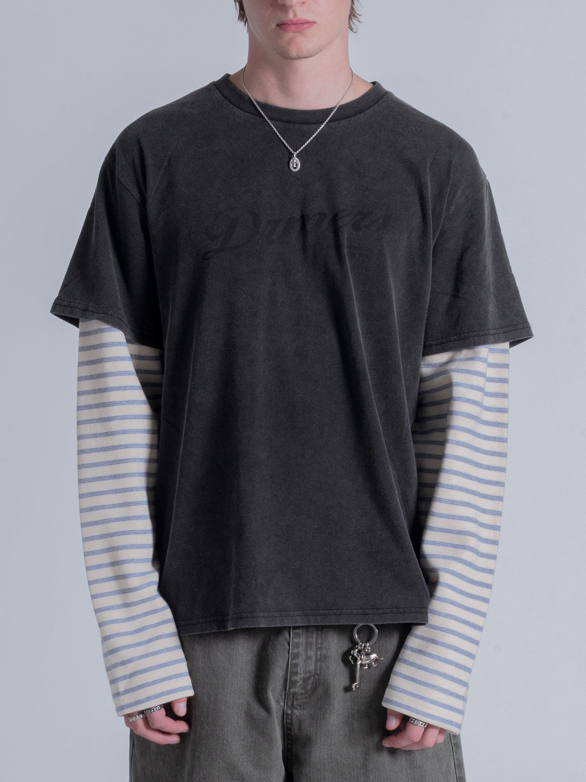 STRIPED SLEEVE LAYERED TEE - VINTAGE BLACK