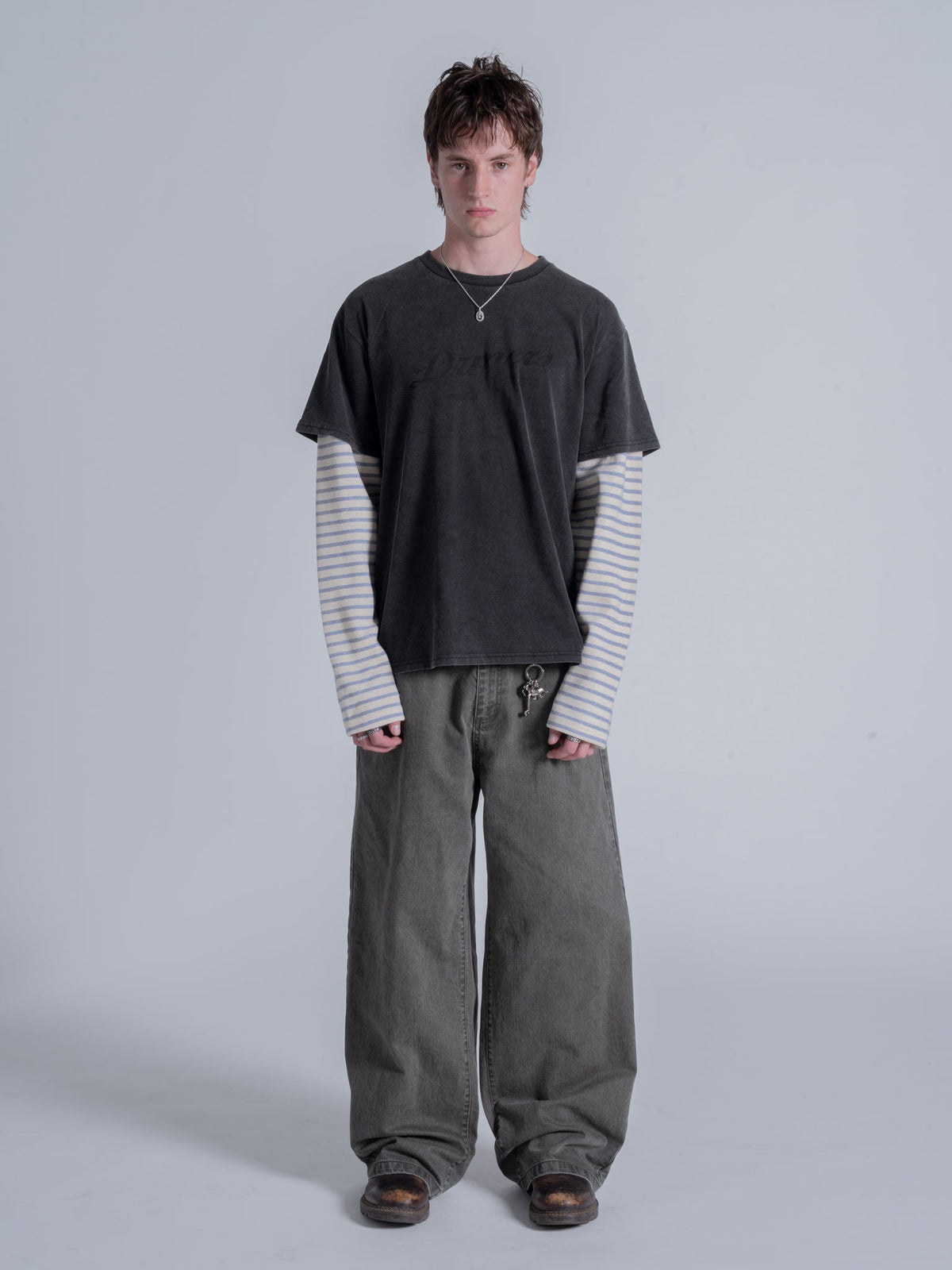 STRIPED SLEEVE LAYERED TEE - VINTAGE BLACK