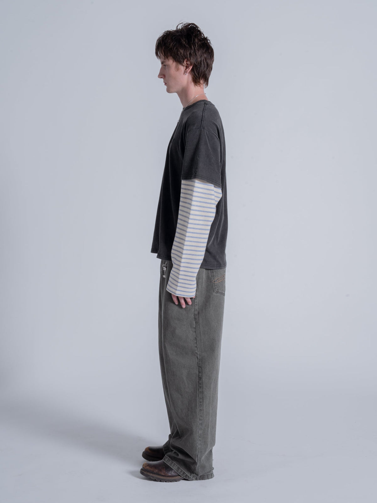 STRIPED SLEEVE LAYERED TEE - VINTAGE BLACK