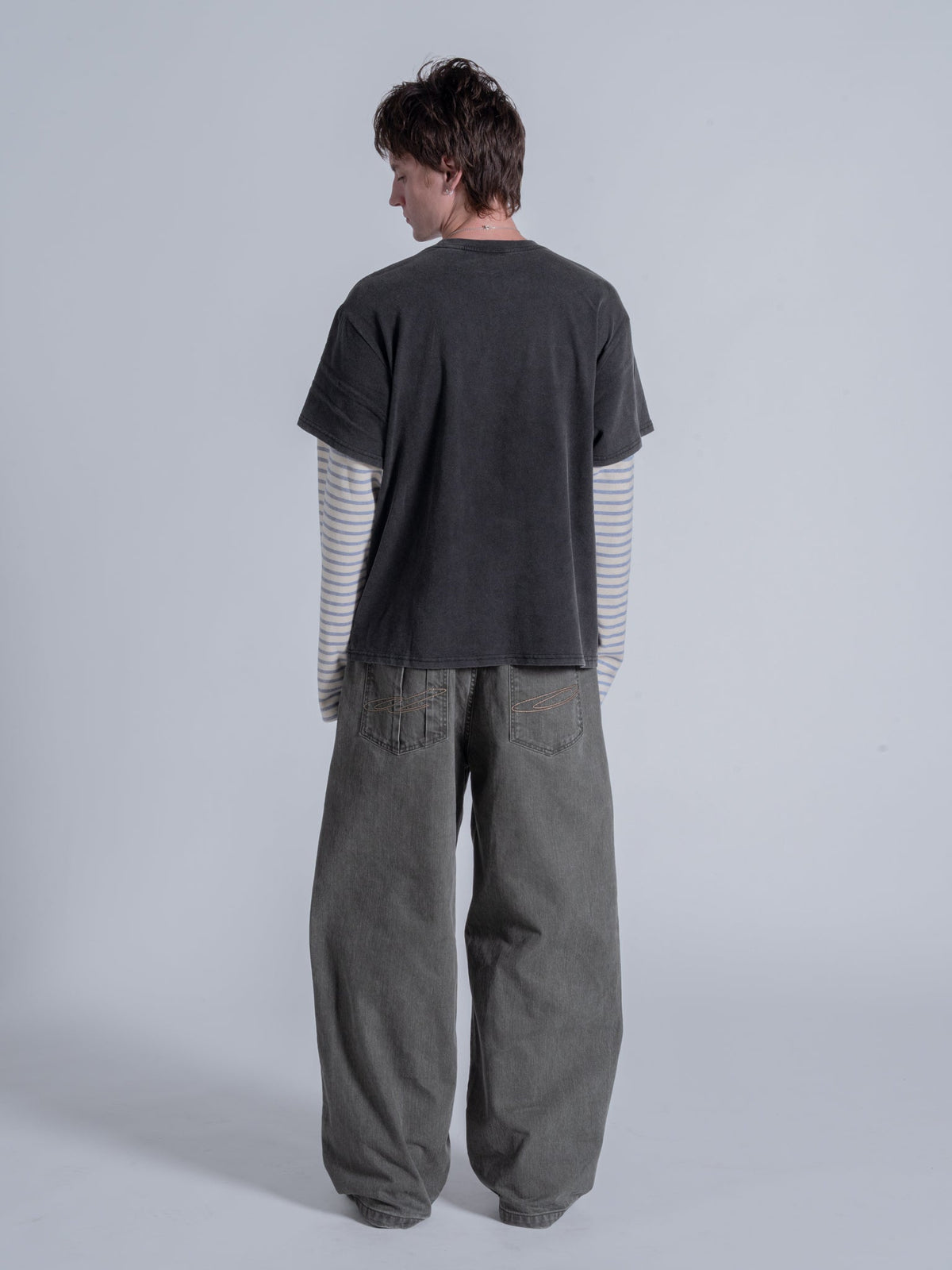 STRIPED SLEEVE LAYERED TEE - VINTAGE BLACK