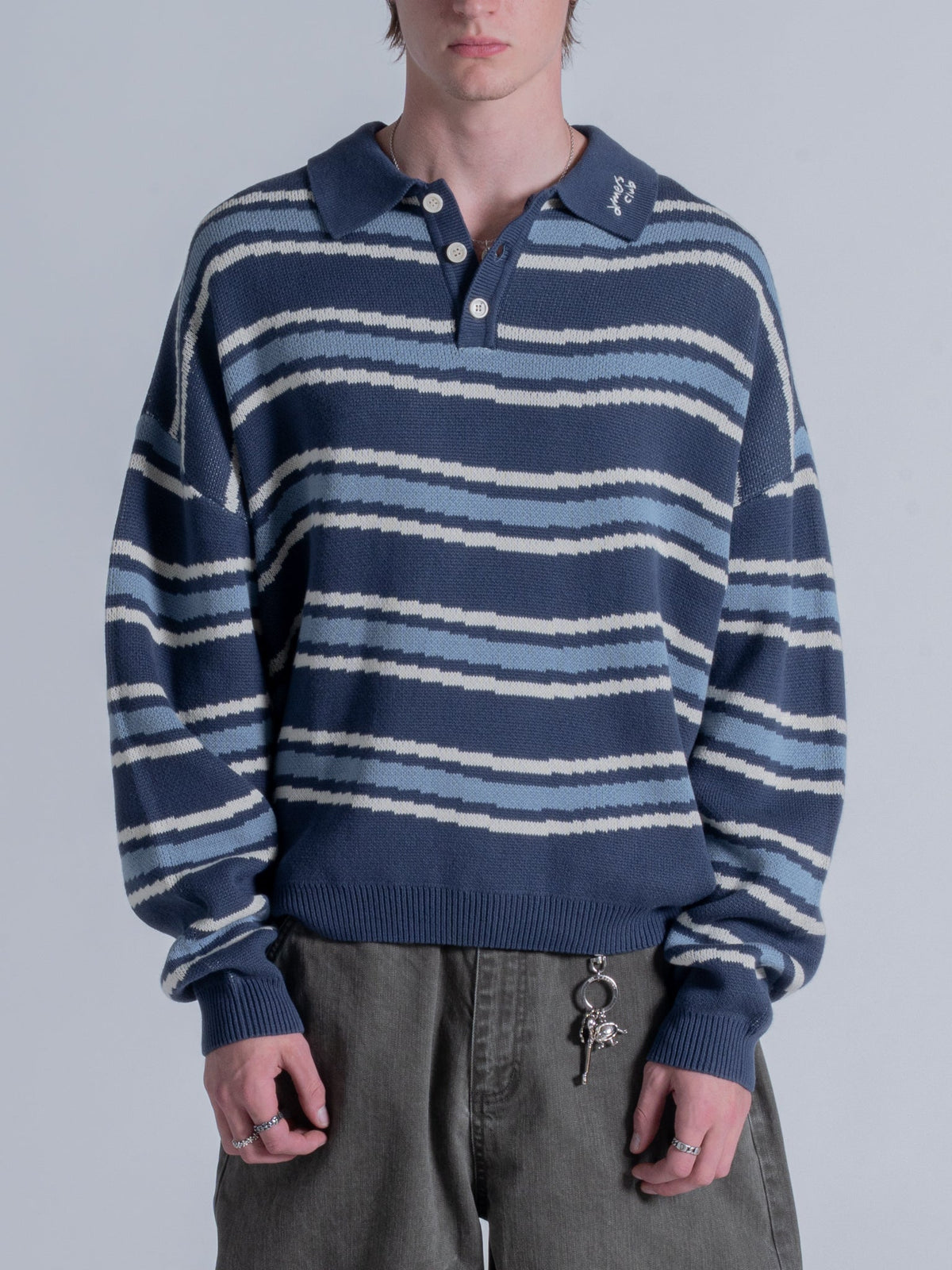 PIXEL WAVES KNIT POLO - BLUE