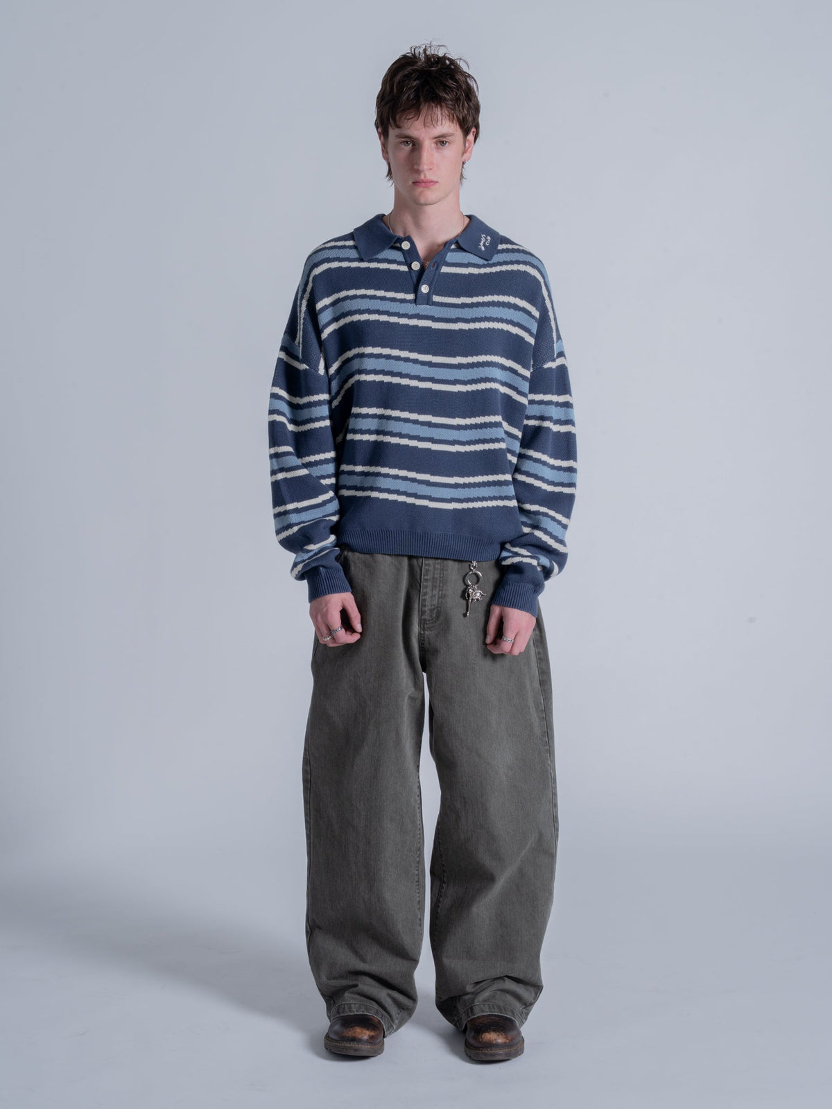PIXEL WAVES KNIT POLO - BLUE