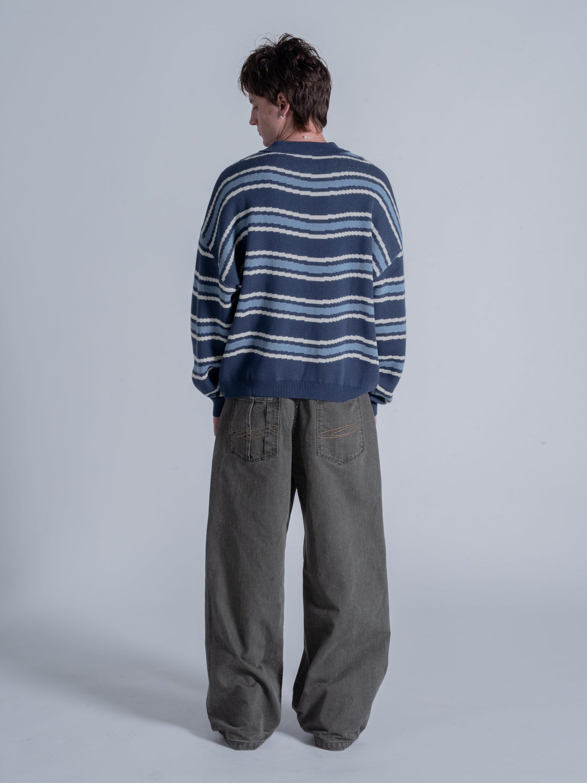 PIXEL WAVES KNIT POLO - BLUE