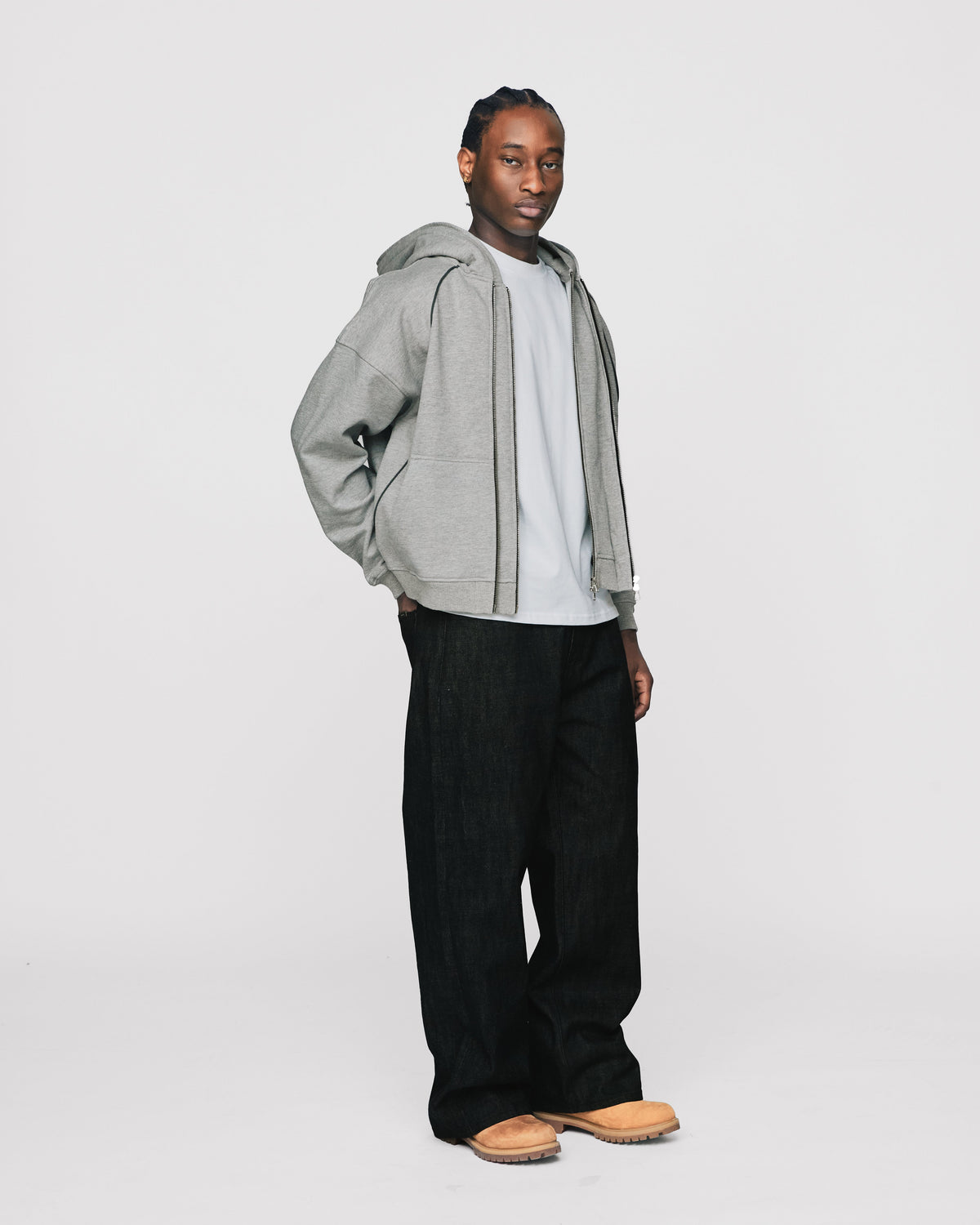 Double Layer Zip Hoodie - Grey