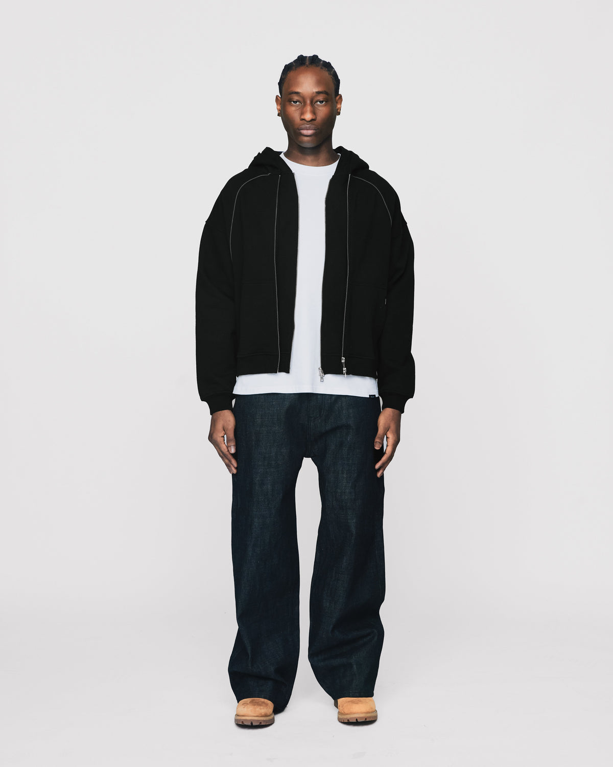Double Layer Zip Hoodie - Black