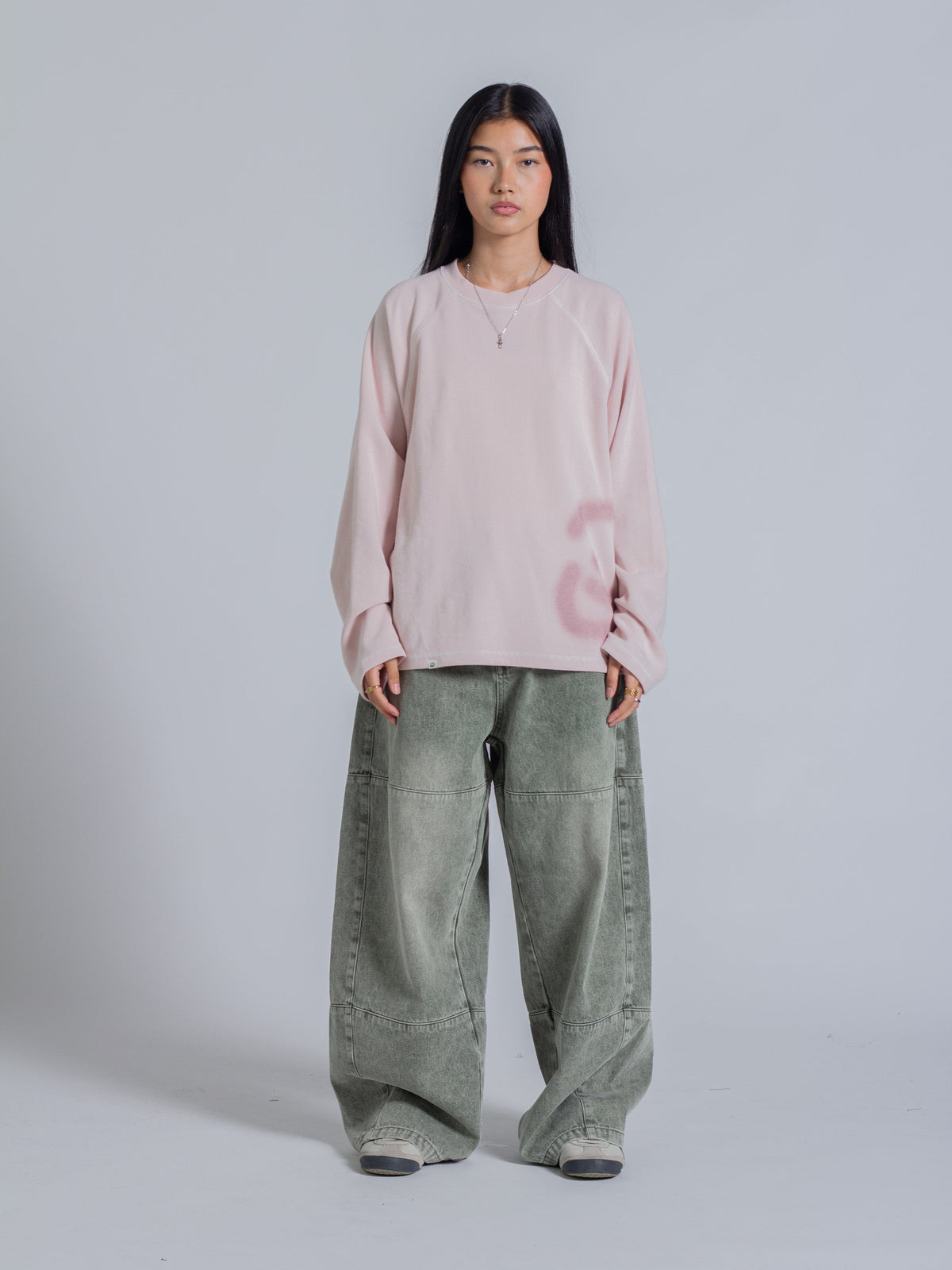 SMILEY WAFFLE LONG SLEEVE TEE - COTTON CANDY PINK
