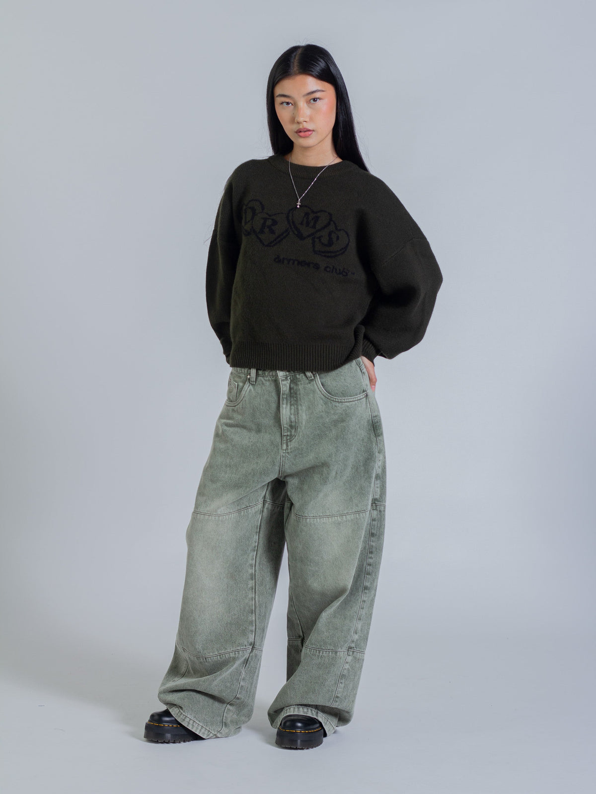 HEART KNIT SWEATER - DEEP OLIVE