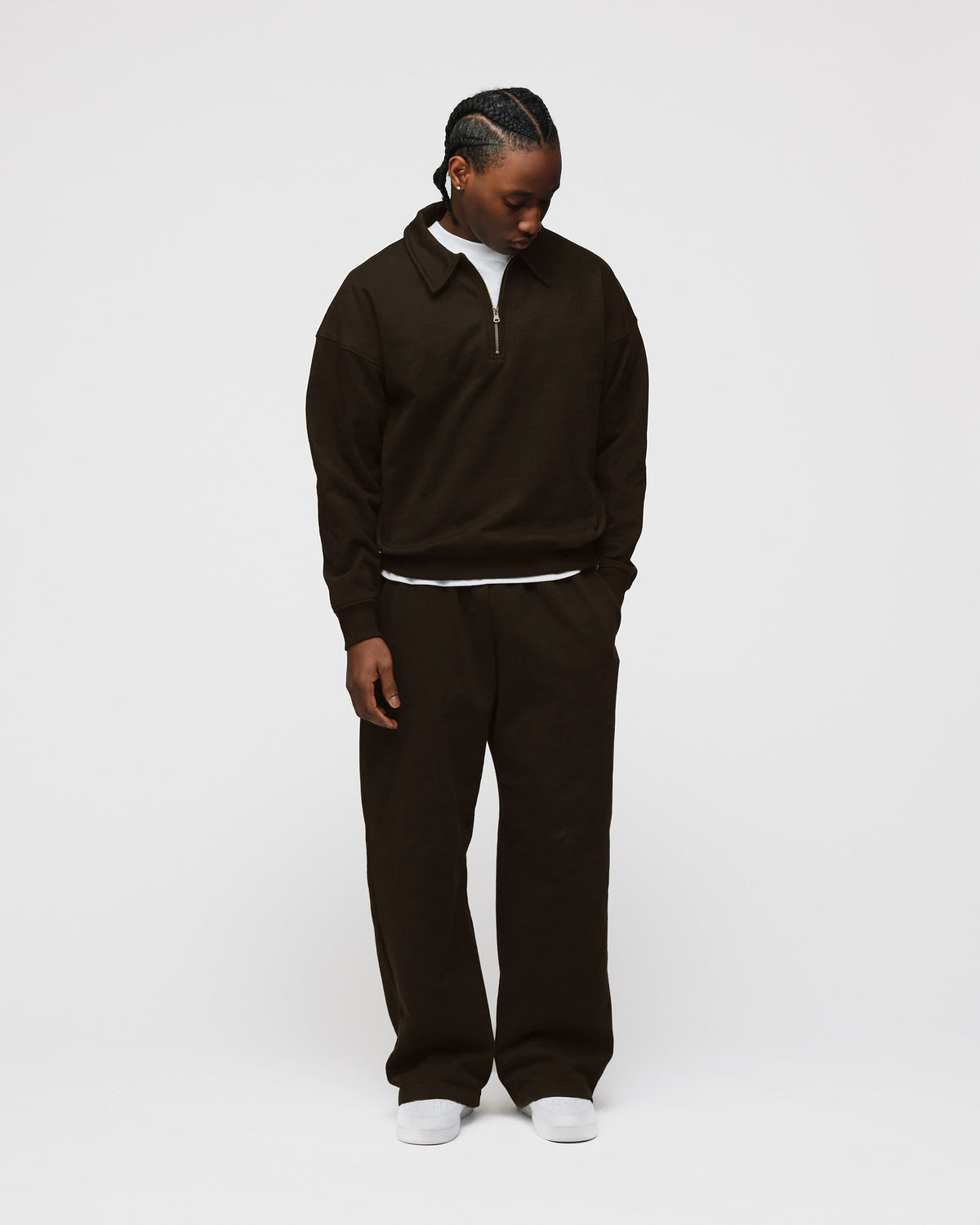 Drop Shoulder 1/4 Zip - Espresso