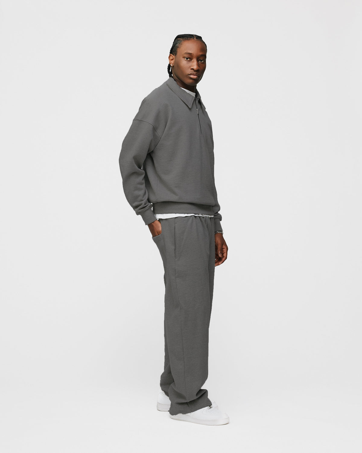 Drop Shoulder 1/4 Zip - Charcoal