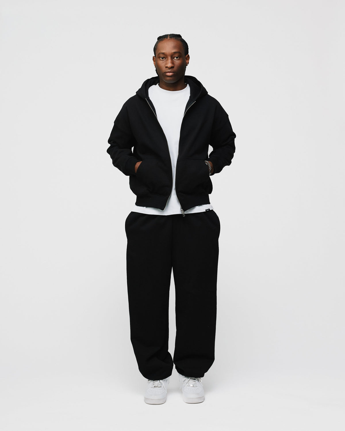 Drop Shoulder Zip Hoodie - Black