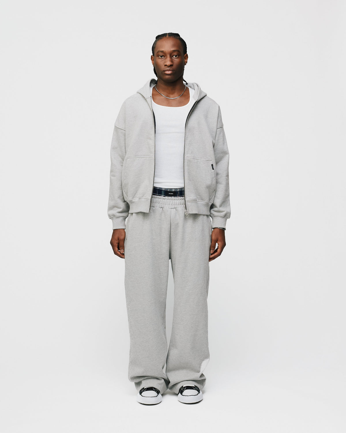 Drop Shoulder Zip Hoodie - Grey