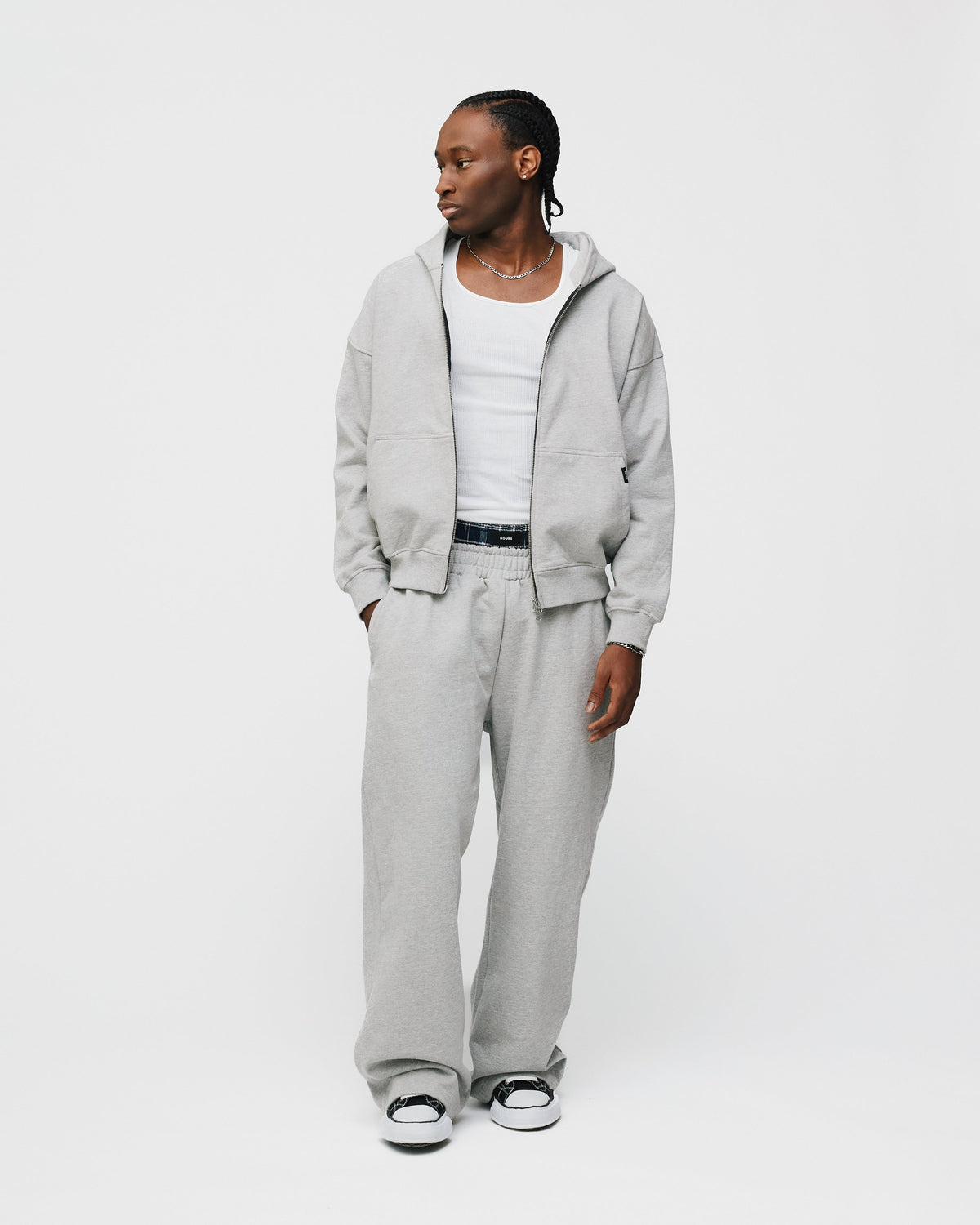 Drop Shoulder Zip Hoodie - Grey