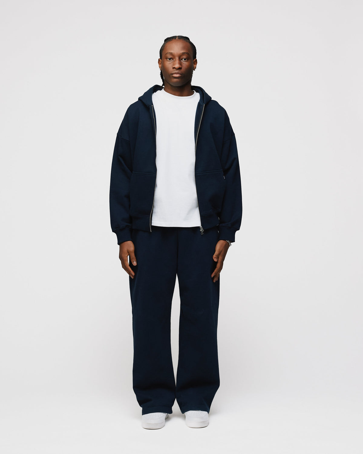 Drop Shoulder Zip Hoodie - Navy