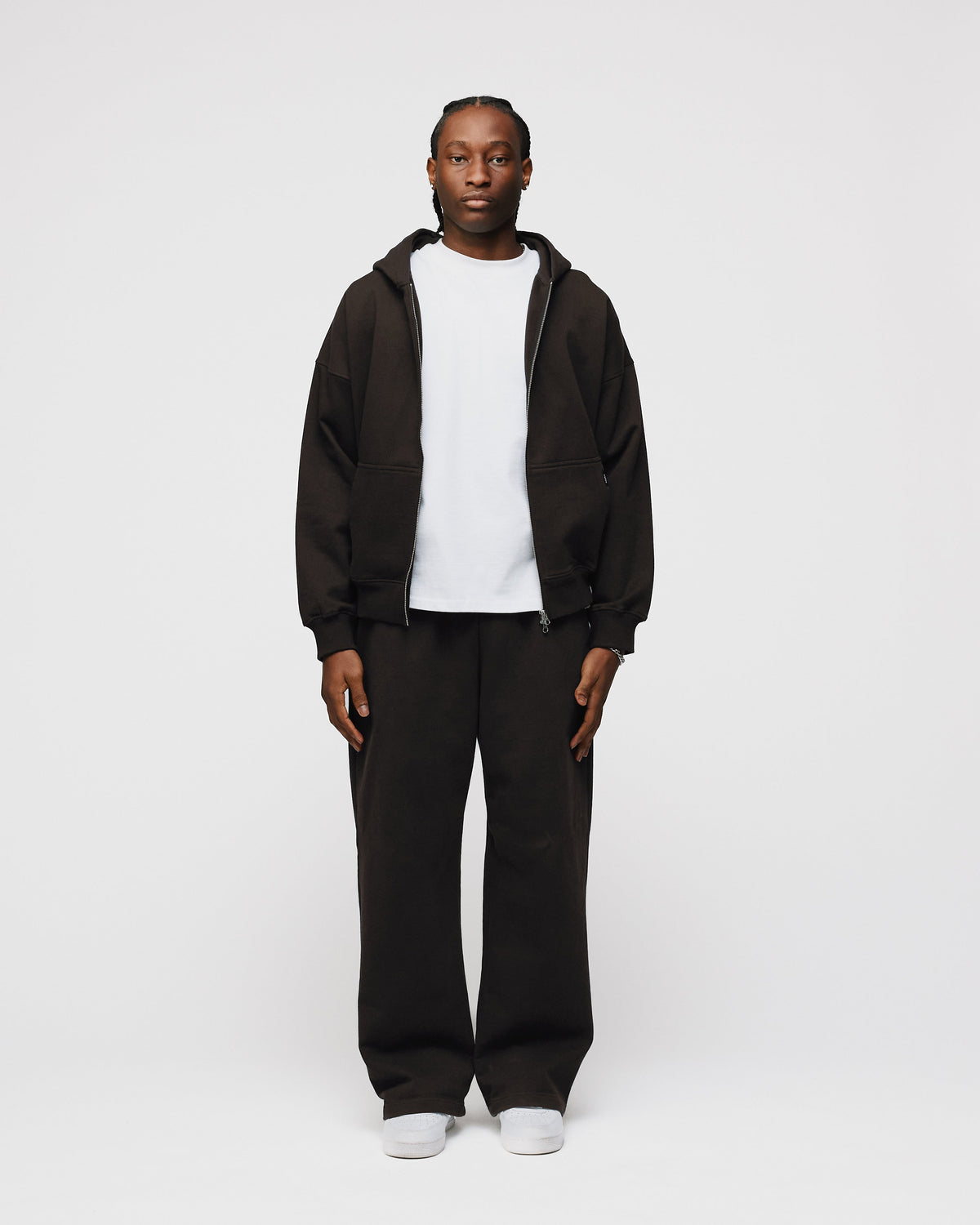 Drop Shoulder Zip Hoodie - Espresso