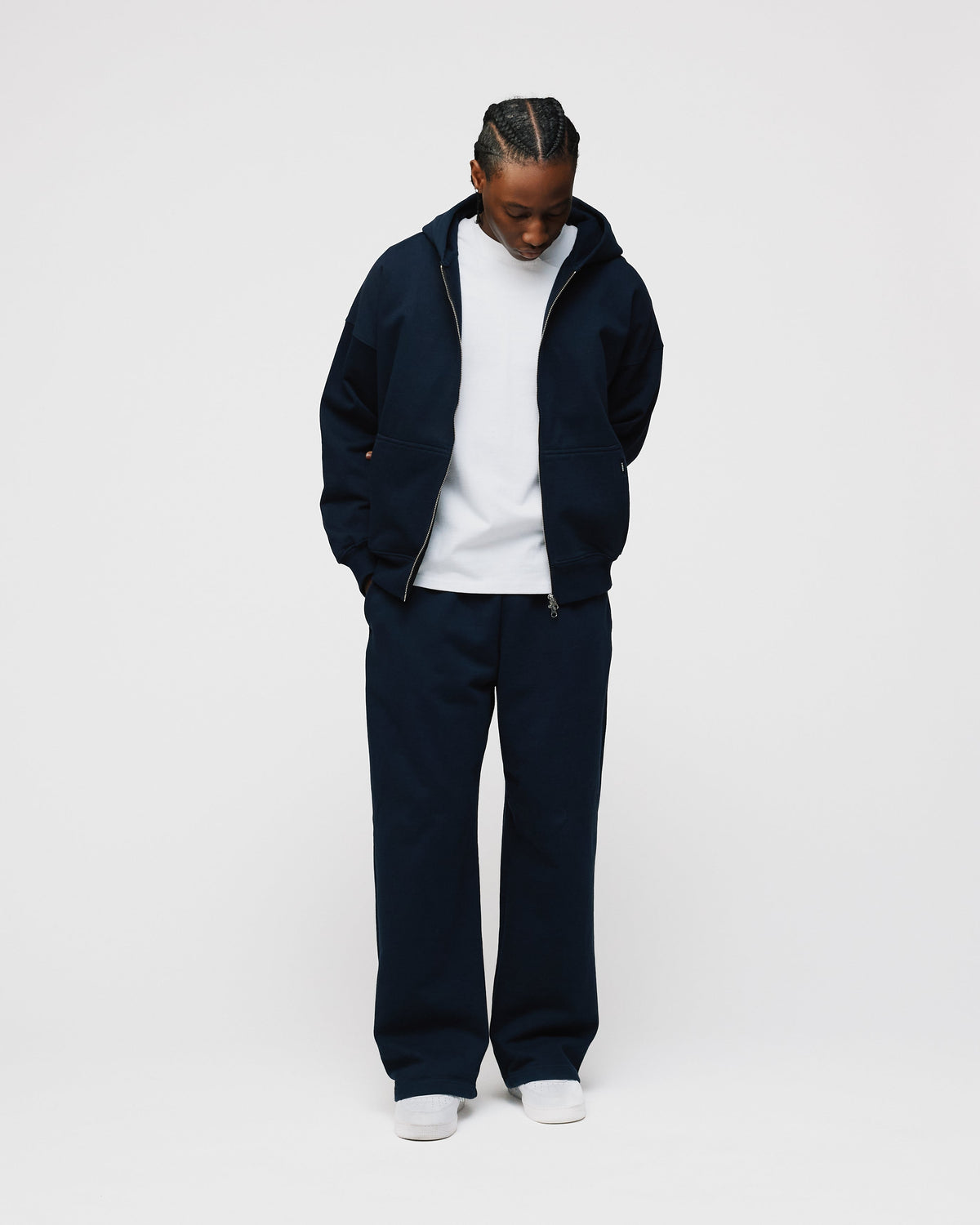 Drop Shoulder Zip Hoodie - Navy