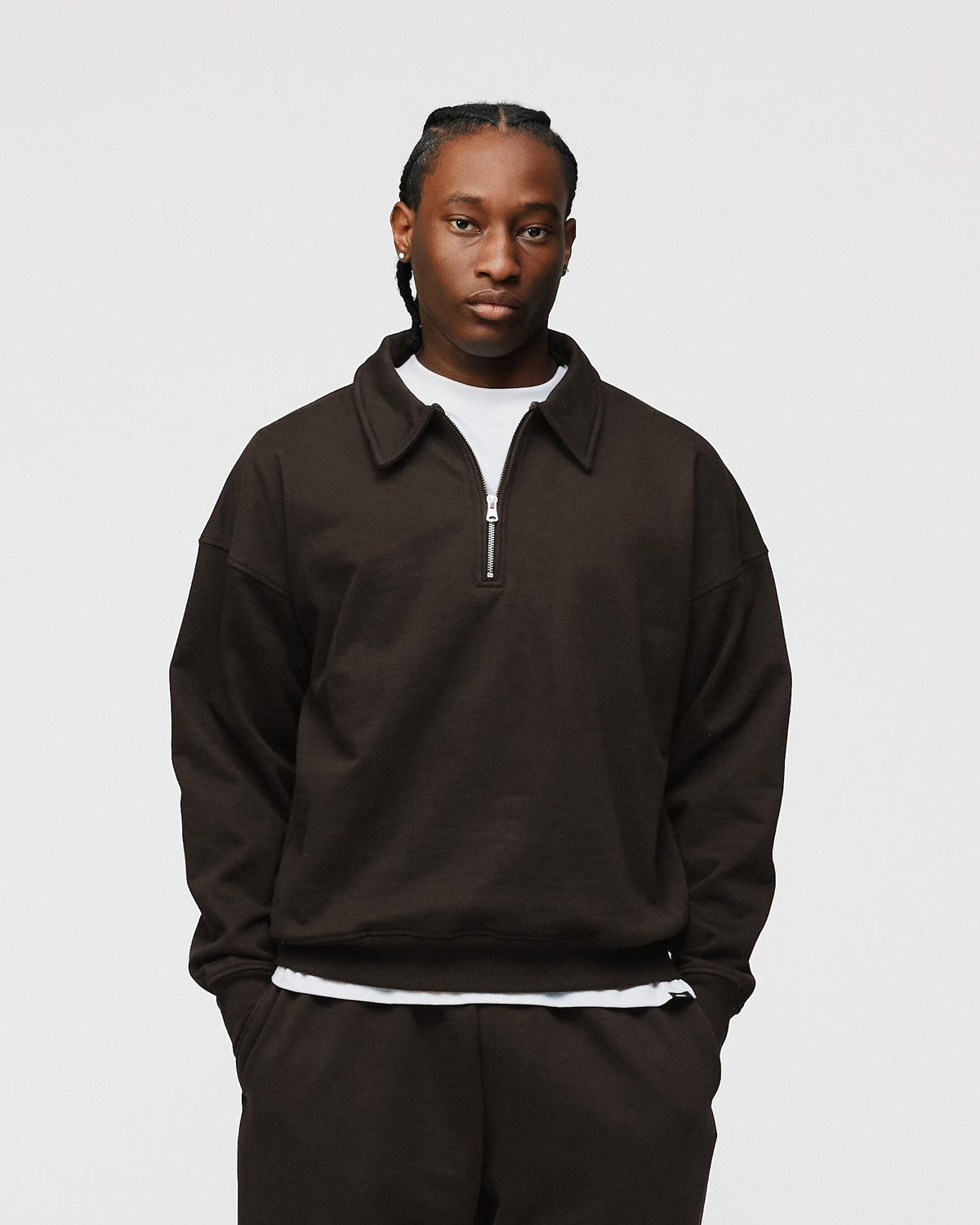 Drop Shoulder 1/4 Zip - Espresso