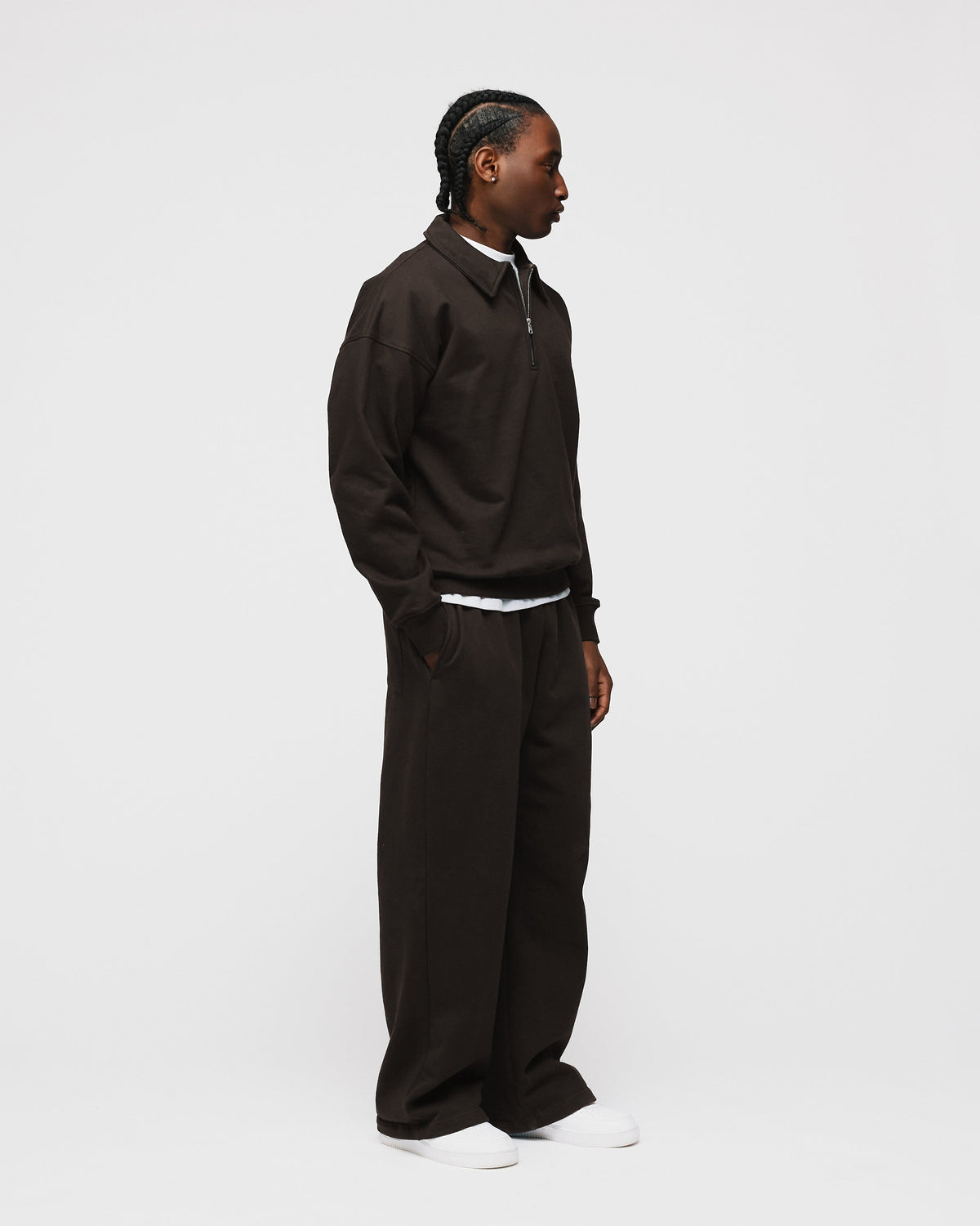Drop Shoulder 1/4 Zip - Espresso
