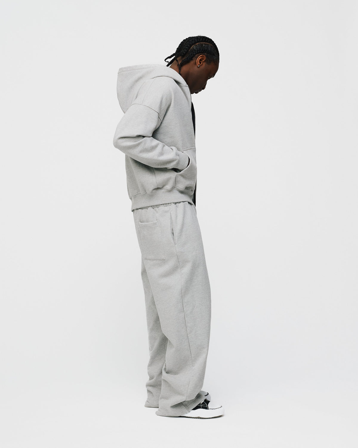 Drop Shoulder Zip Hoodie - Grey