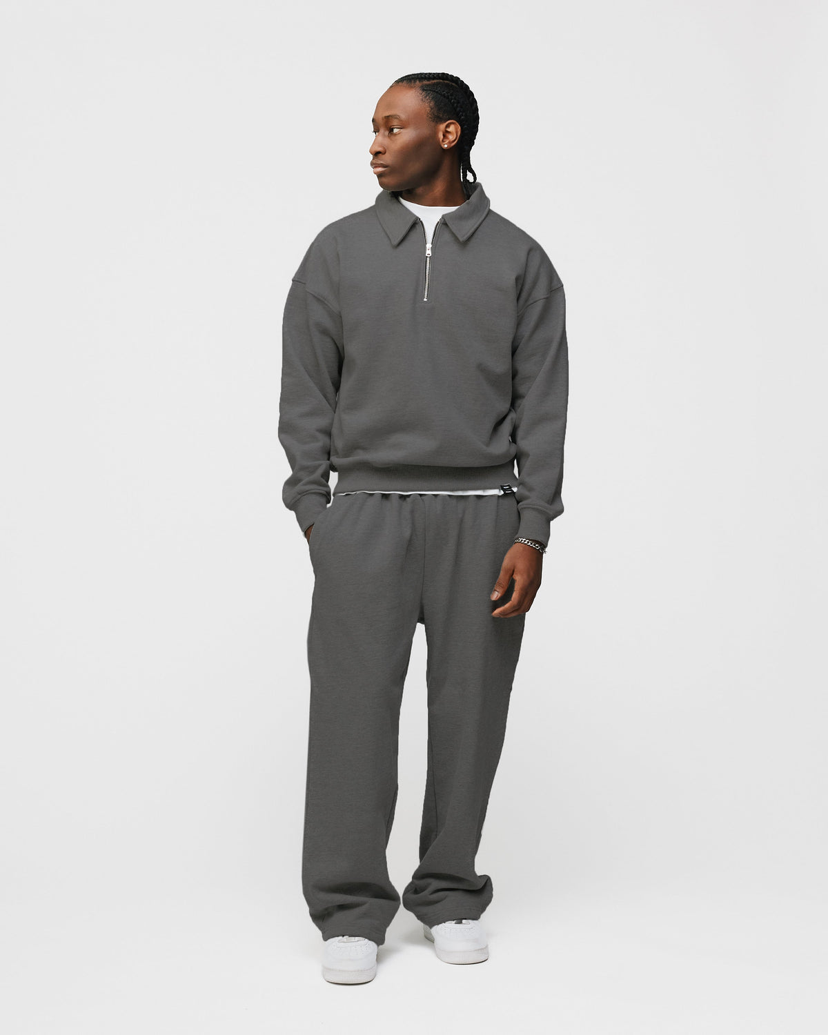 Drop Shoulder 1/4 Zip - Charcoal